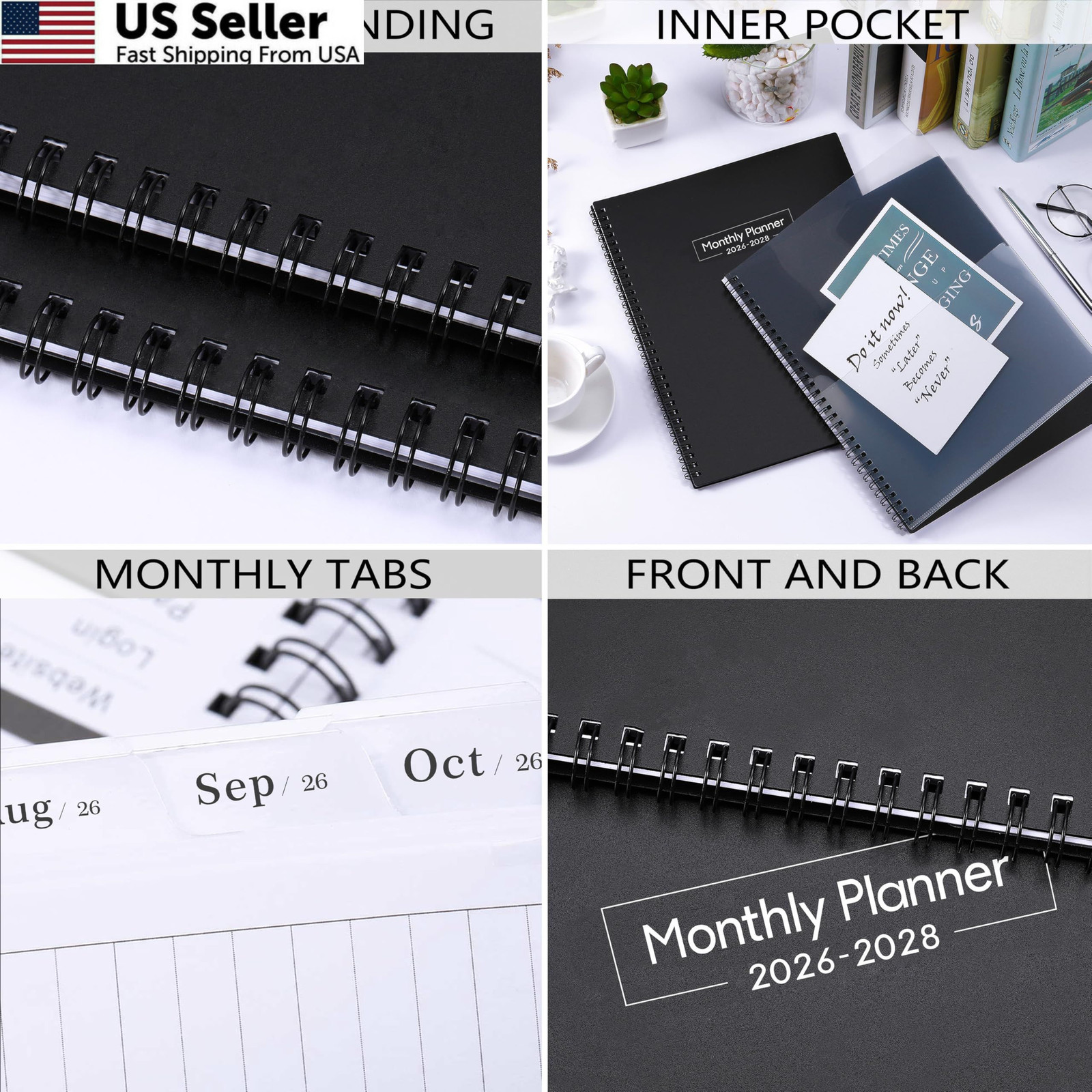2026-2028 Monthly Planner – from July 2026 to Large, Black