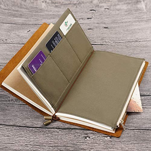 Canvas Zipper Pocket for Traveler’s Notebook – 1 Insert Pouch Refill, Olive Gree