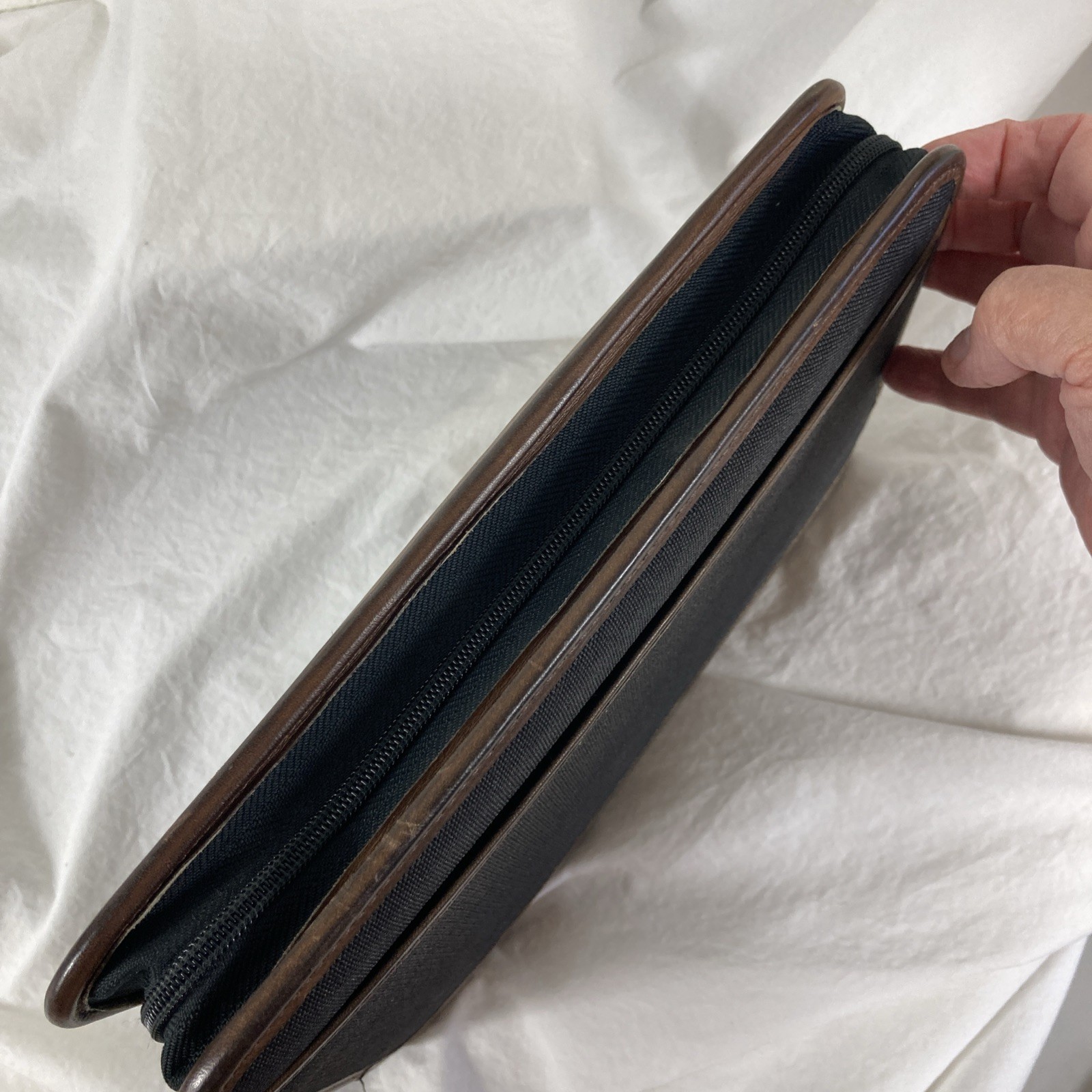 Franklin Quest 7-Ring Binder Black Canvas Brown Leather Trim Zipper Planner VTG