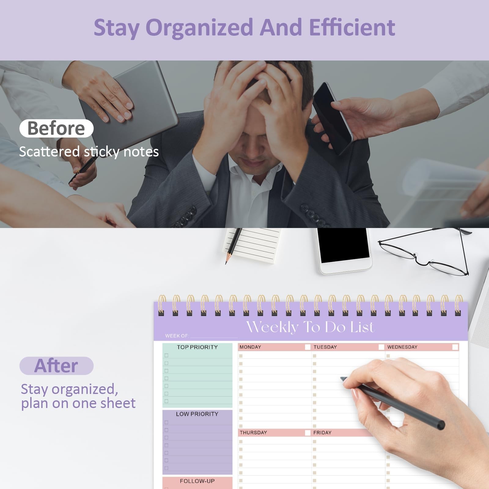 Weekly To Do List Notepad, 52 Undated Sheets Letter (8.5 x 11 inches), Purple