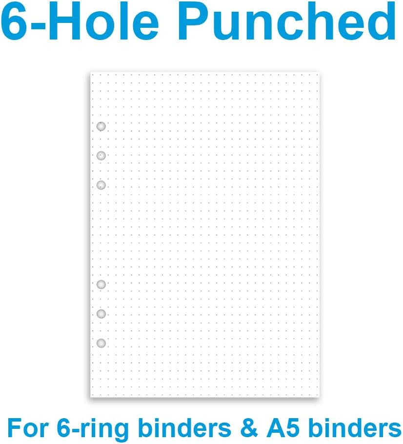 (3 Pack) A5 Dotted Paper Refills – 6 Hole Punched, 300 Sheets/600 Pages Dot Grid
