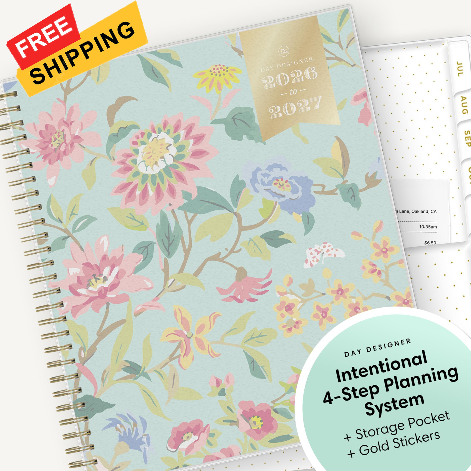 Blue Sky Day Designer 2026-2027 8″ x 10″, Climbing Floral Mint- 2026/2027