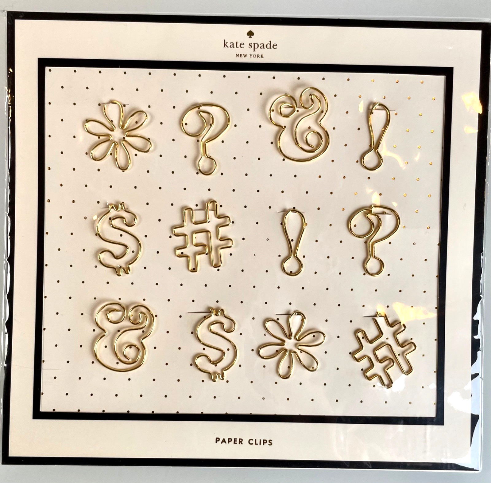 KATE SPADE STATIONERY GOLD PUNCTUATION NOVELTY PAPERCLIPS GIFT NWT NEVER OPENED