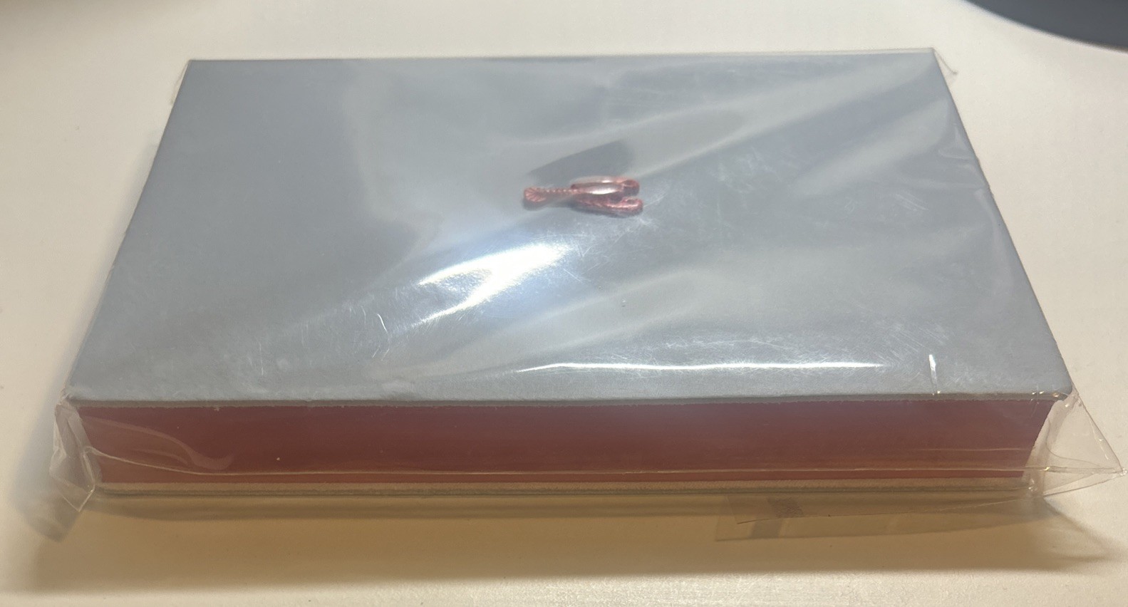 Blue Leather Square Journal, Embroidered Metal Red Lobster, Handmade In Italy