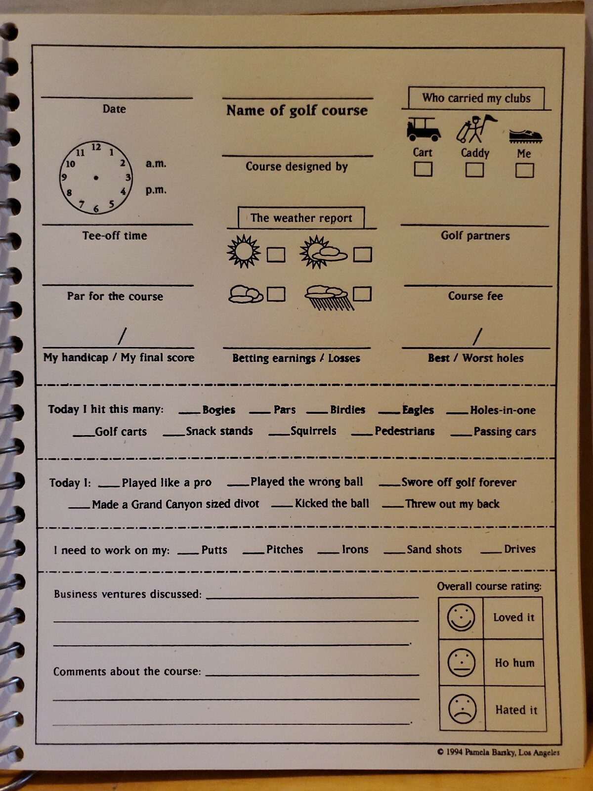 Vintage 1994 GOLF Journal by Pamela Barsky Never Used GREAT GIFT