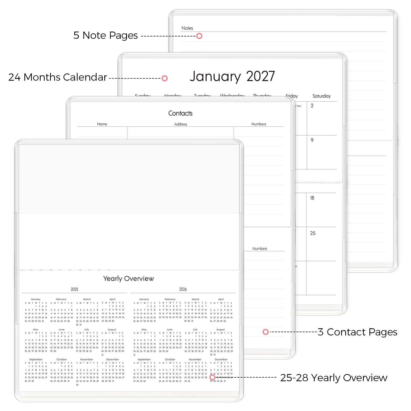 Pocket Calendar 2026-2027 24 Months Soft Waterproof Cover 6.5″ x 3.5″ Floral