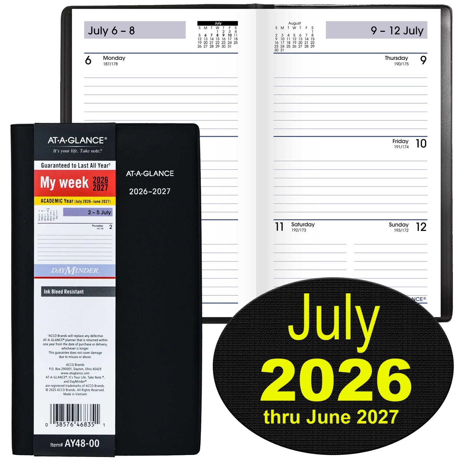 At-A-Glance 2026-2027 AY48-00 Academic Weekly Planner, 3-1/2 x 6″