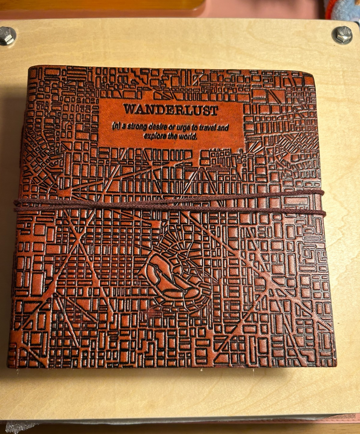 Wanderlust Handmade Leather Journal 7×7 Embossed Map Travel Notebook Khadi Paper