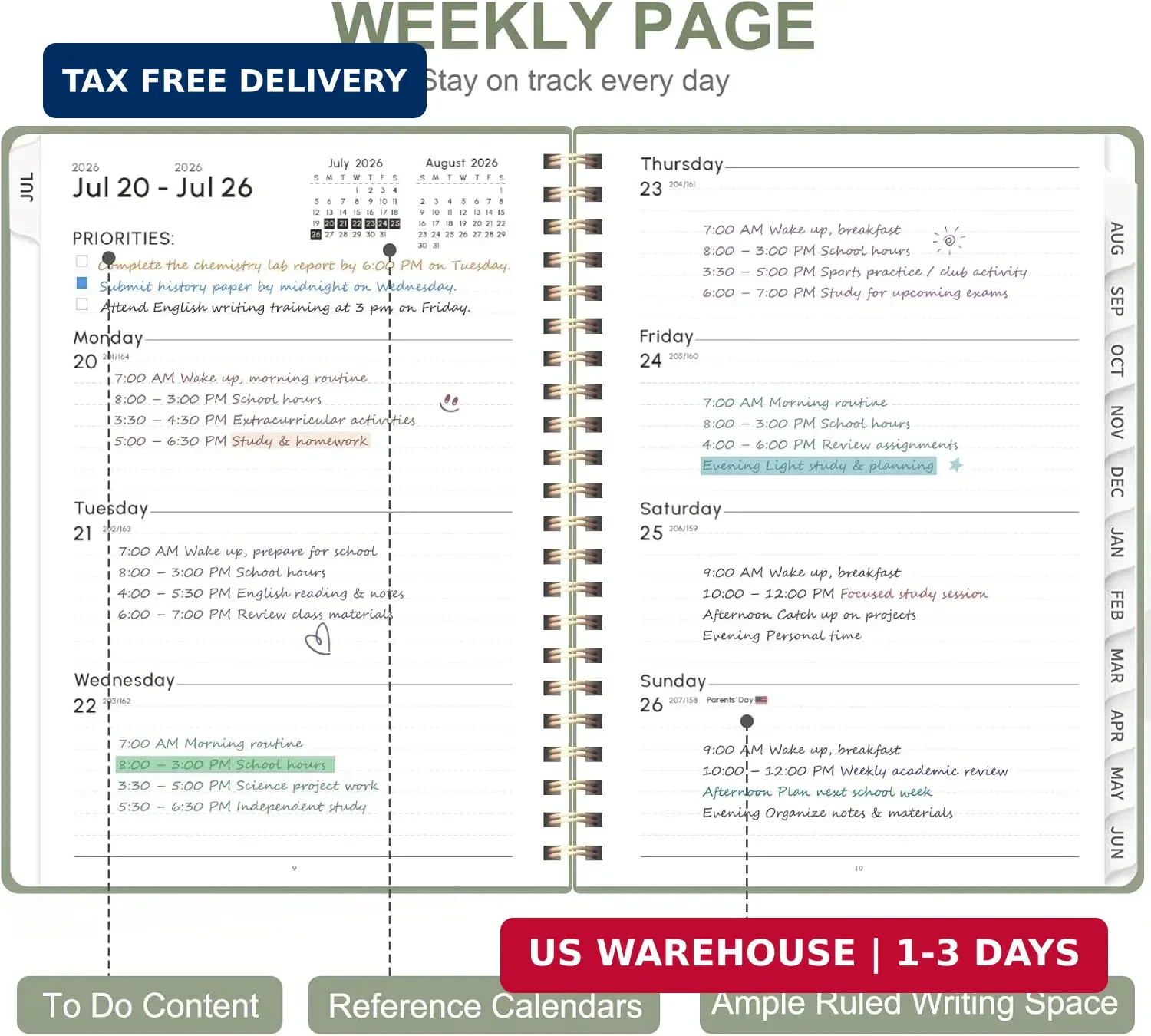 Planner 2026-2027, Academic Weekly and Monthly Calendar Planner, July 2026 – Jun