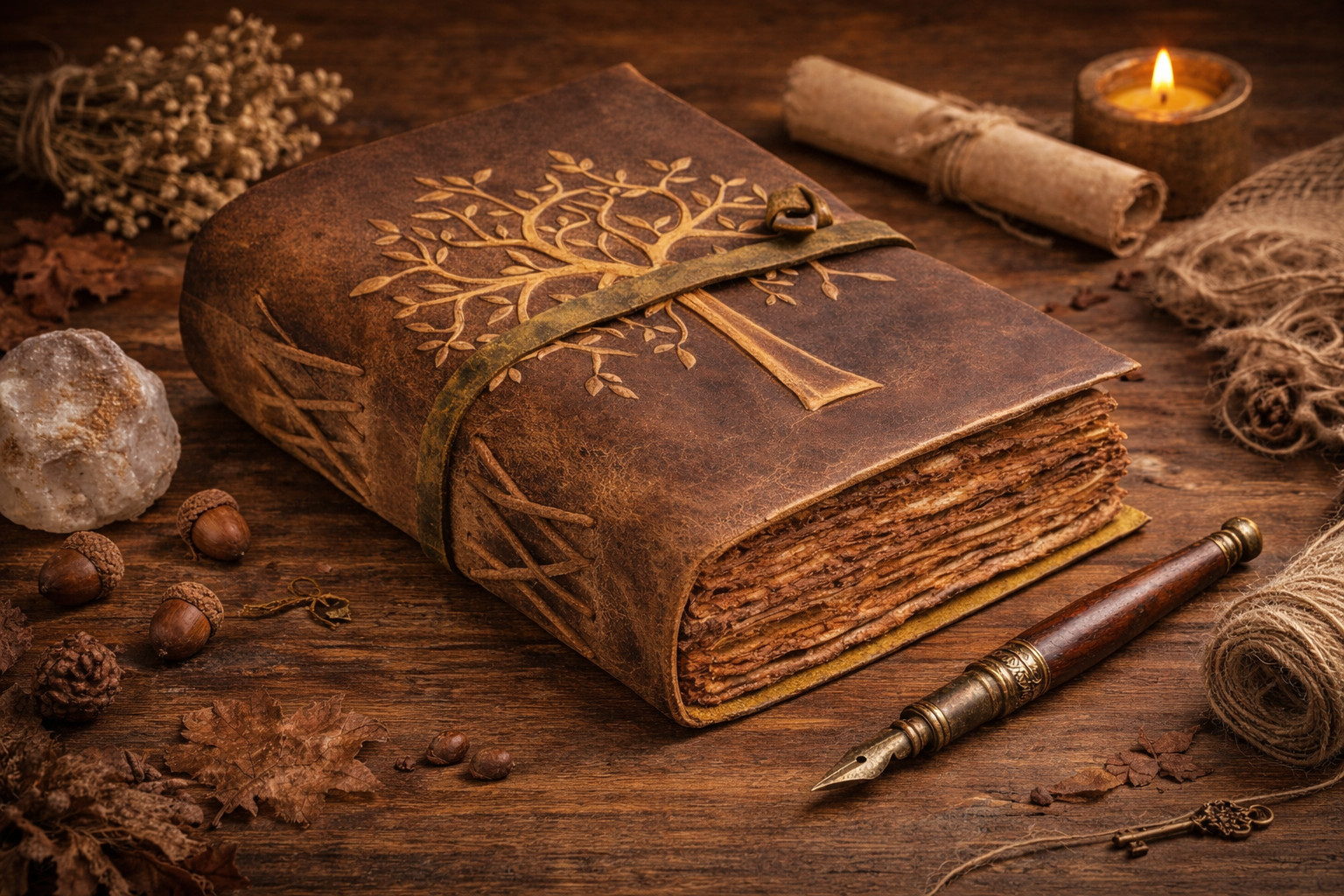 Tree of Life Leather Journal, Handmade Vintage Notebook, Rustic Travel Diary.