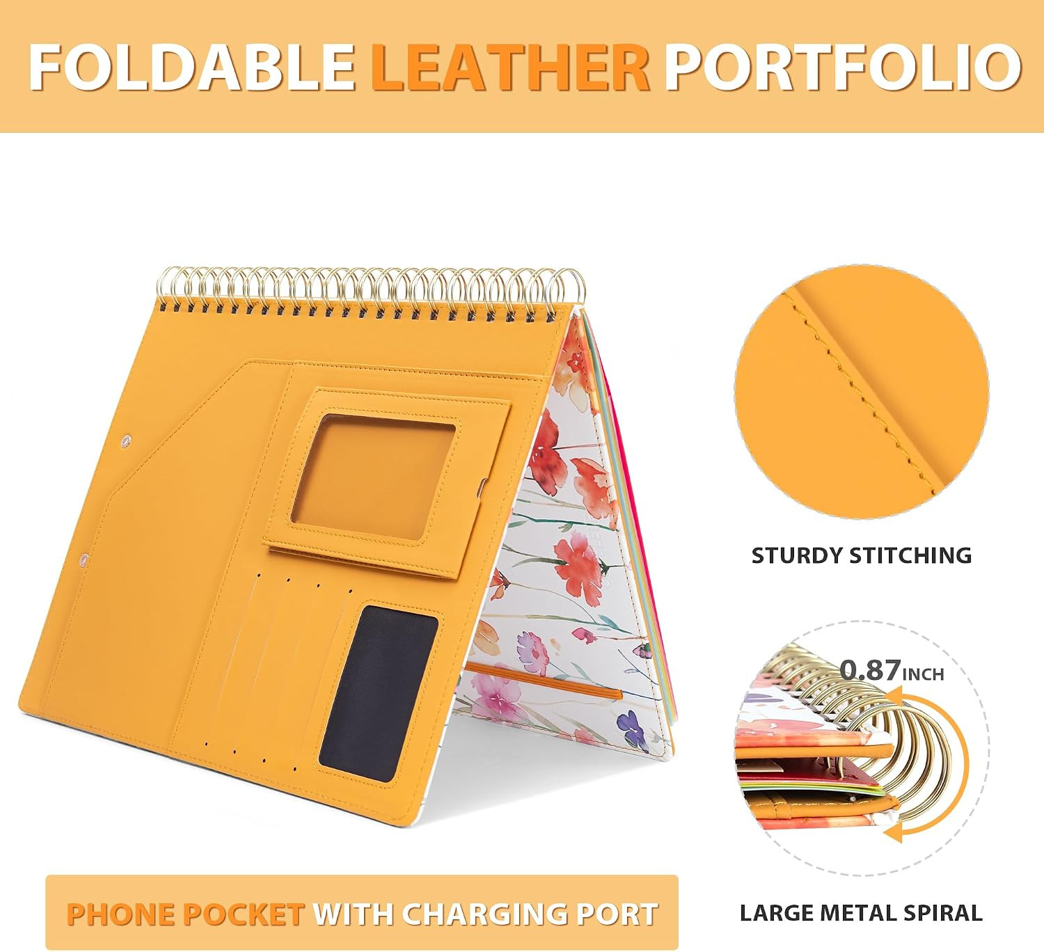 Clipboard with Storage for Women, Leather Padfolio Portfolio Organizer 5 Folders