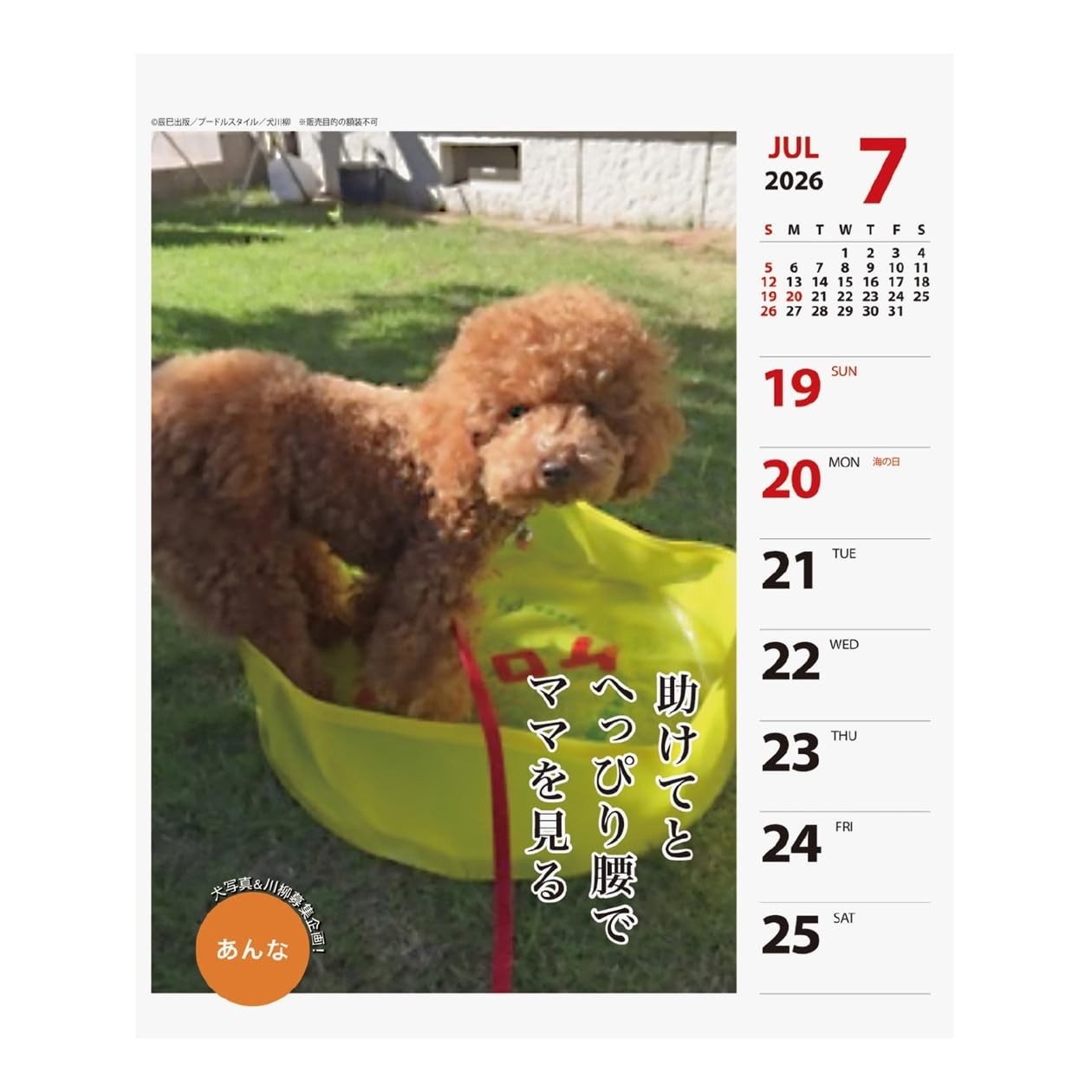 Art Print Japan 2026 Calendar Poodle Senryu Weekly