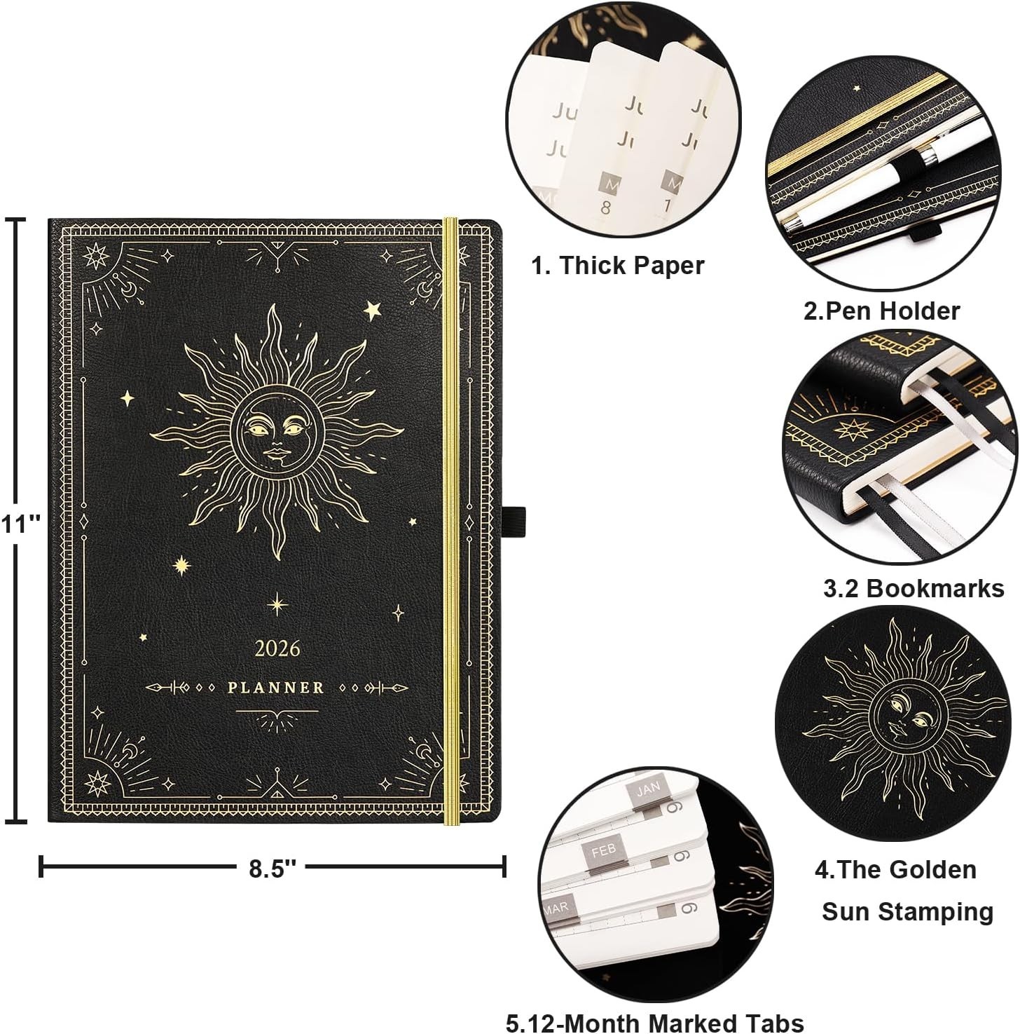 2026 Planner – Large Leather Cover, Weekly Monthly, Jan-Dec
