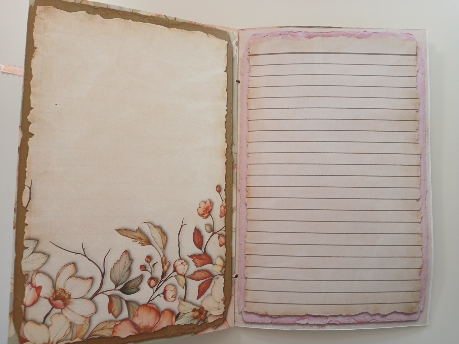Junk Journal Blank Booklet “SOFT FLORALS” Pastel Florals LG 8.5″x5.5″ 40pgs