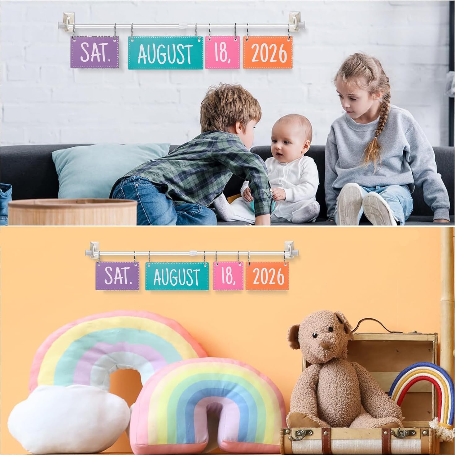 Rainbow Flip Calendar Bulletin Board 54 Data Cards Adjustable Holder Teacher