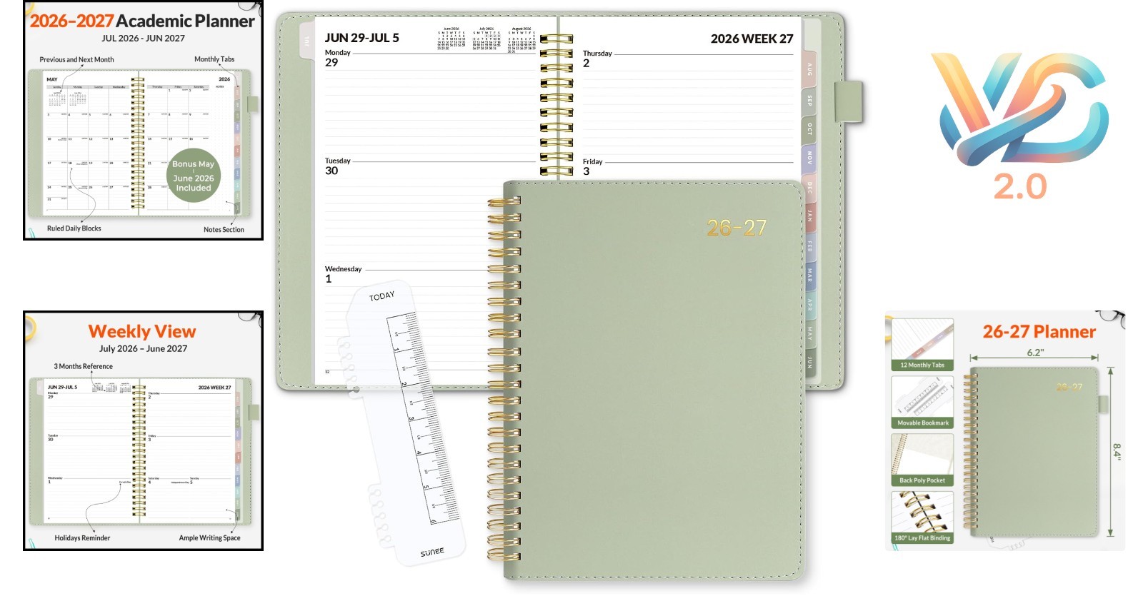 Leather Student Planner 2026-2027 Weekly Monthly Calendar 6.4×8.5