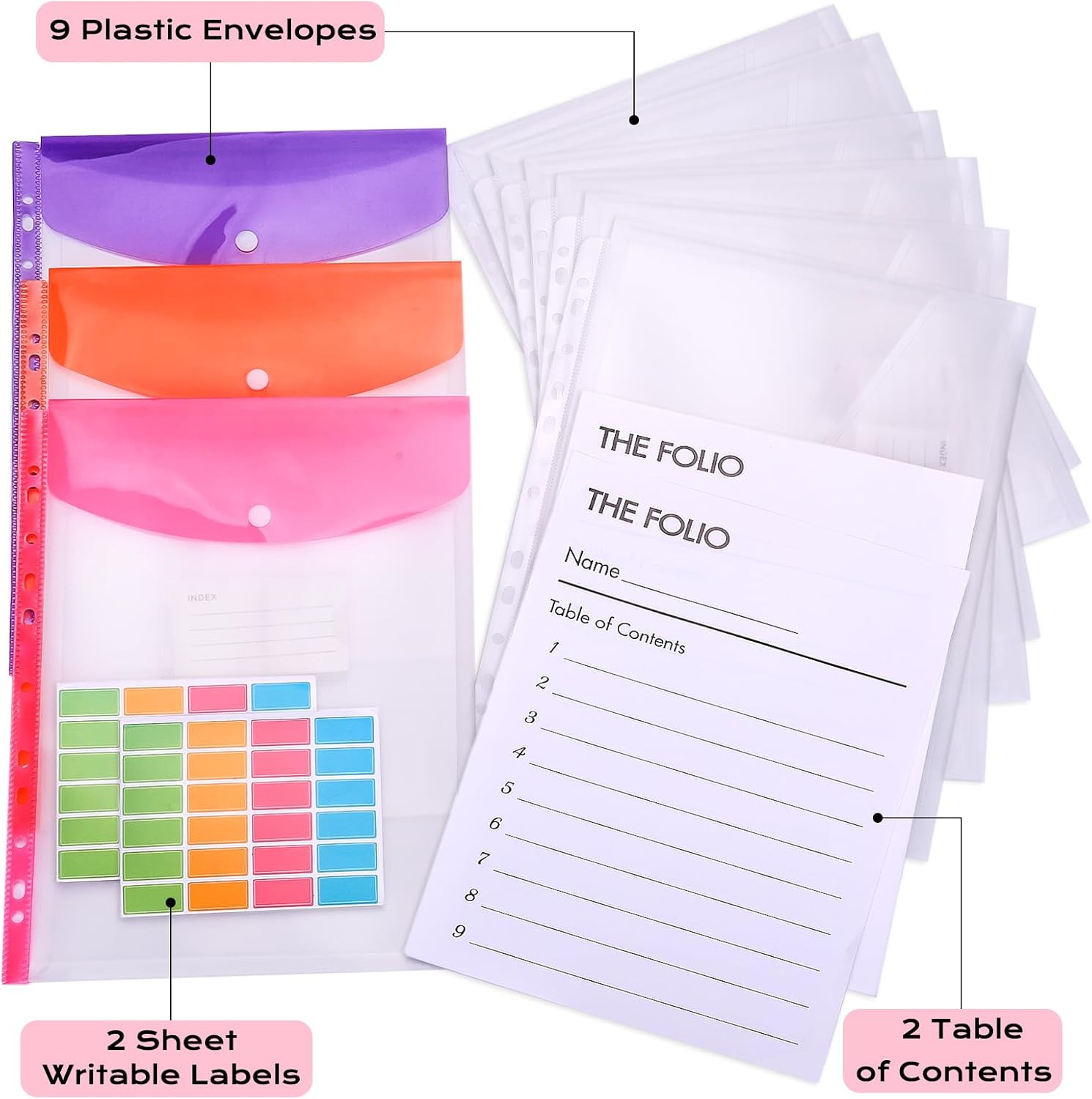 Important Document Organizer with 9 Pockets, Aesthetic Folio Folders 3-Ring Acco