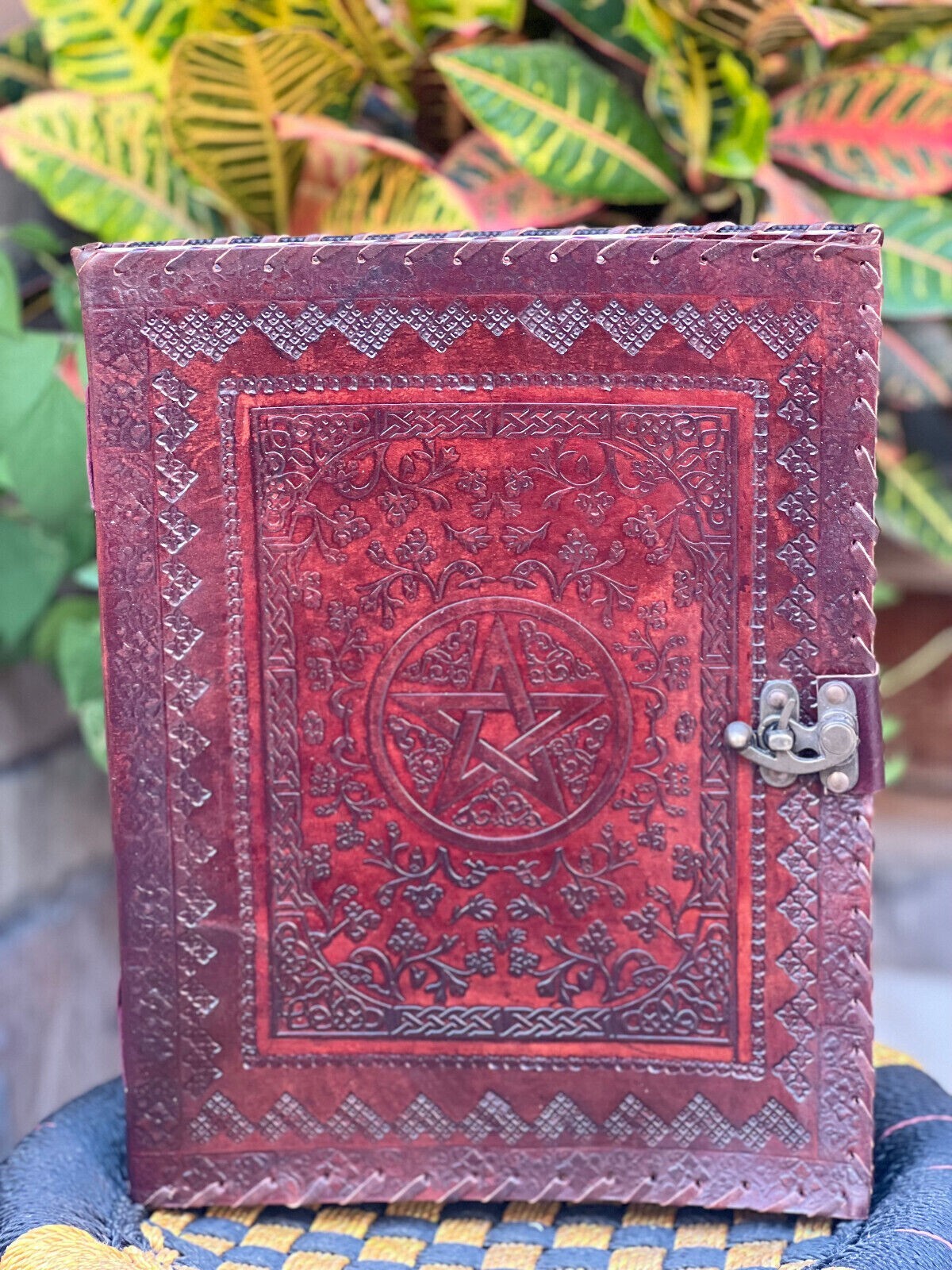 Brown Leather Journal with Good Luck Star Paper Vintage Leather Diary Unlined