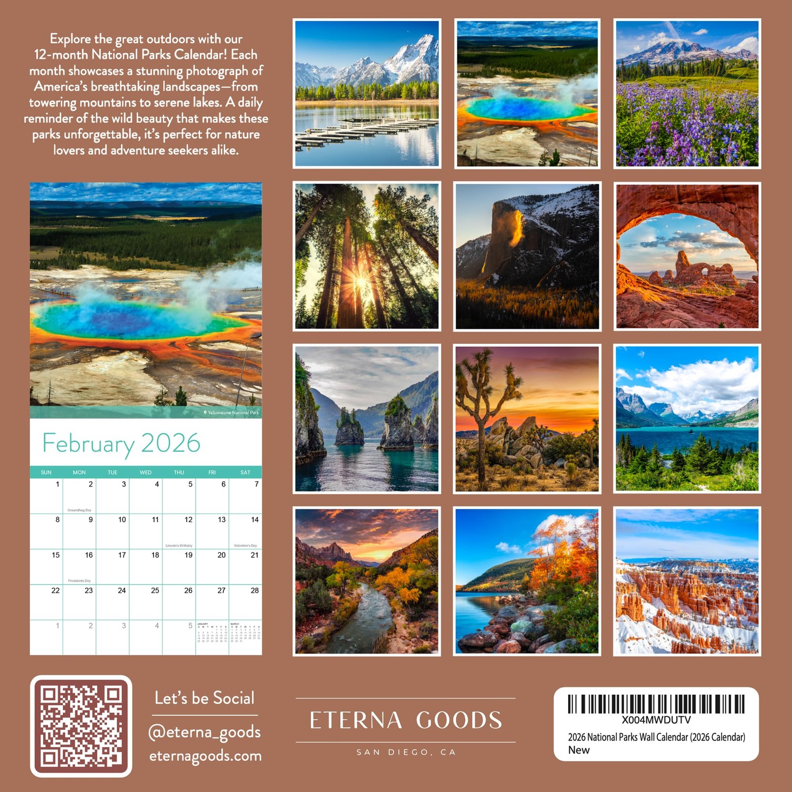 2026 National Parks Wall Calendar | Beautiful Outdoor Nature 2026