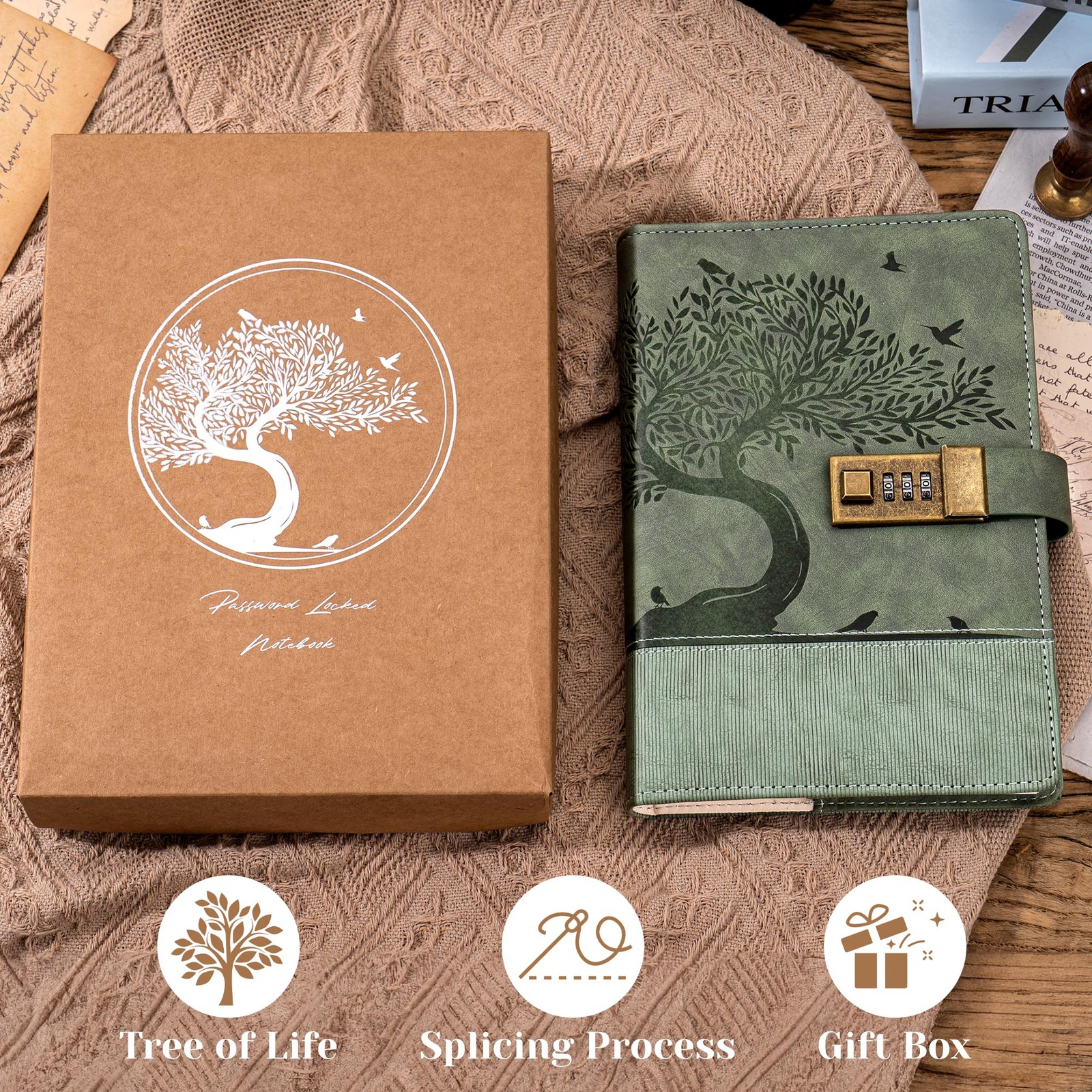MINICAGIE Vintage Diary with Lock for Women Girls 256 Pages Leather Green