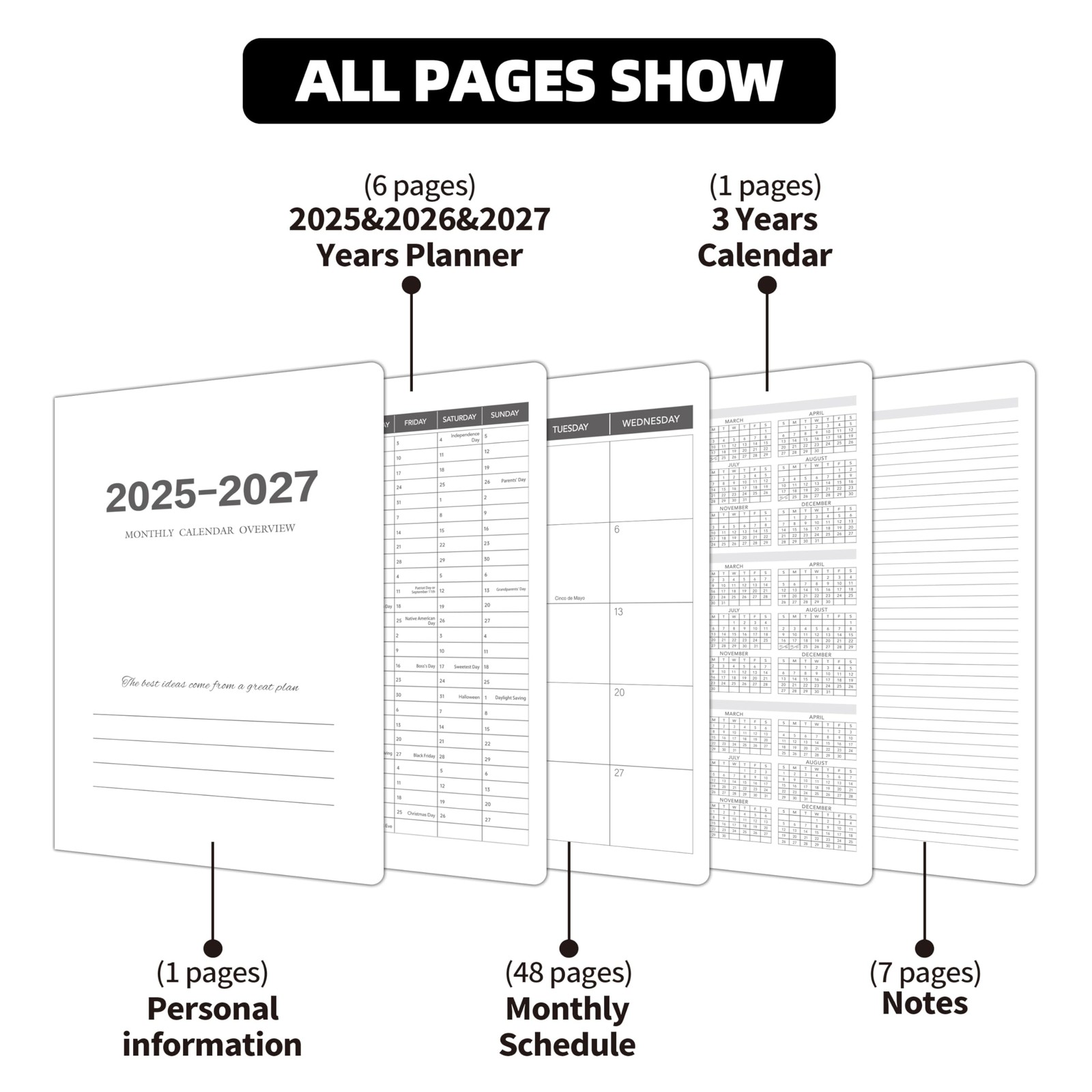 2025 2027 Planner, 24 Months Academic Calendar, Hard Cover, Spiral Bound, Black