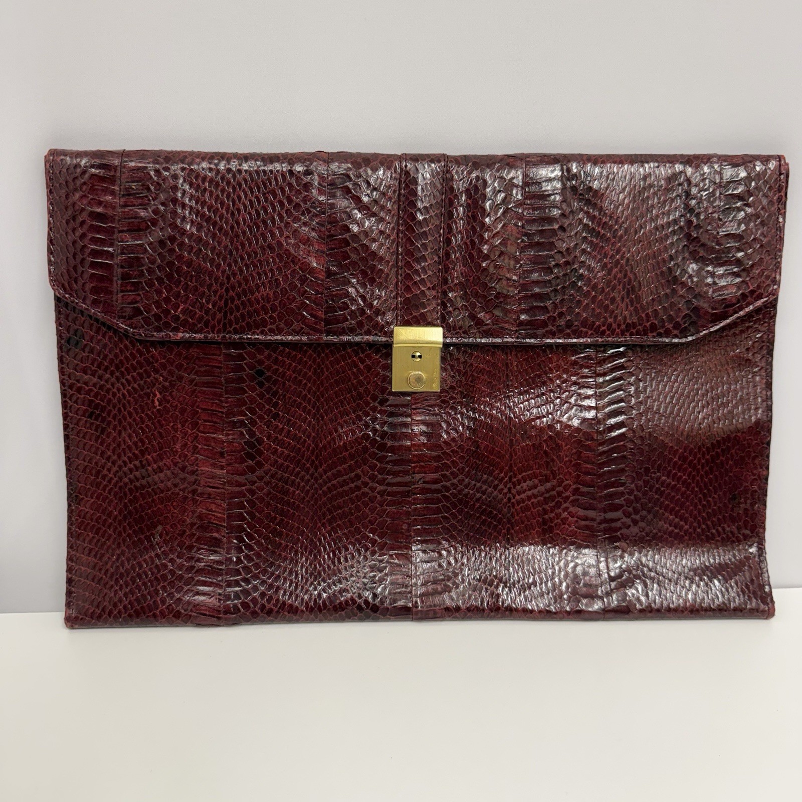 Vintage Snakeskin Portfolio Clutch Burgundy Large 15″ by 9 7/8″ For Laptop IPad