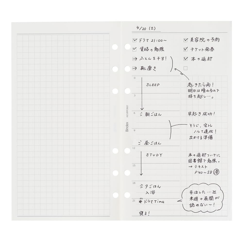 Baindex System Planner Refill, Bible, 1-Day Free Diary, Back Adhesive Type