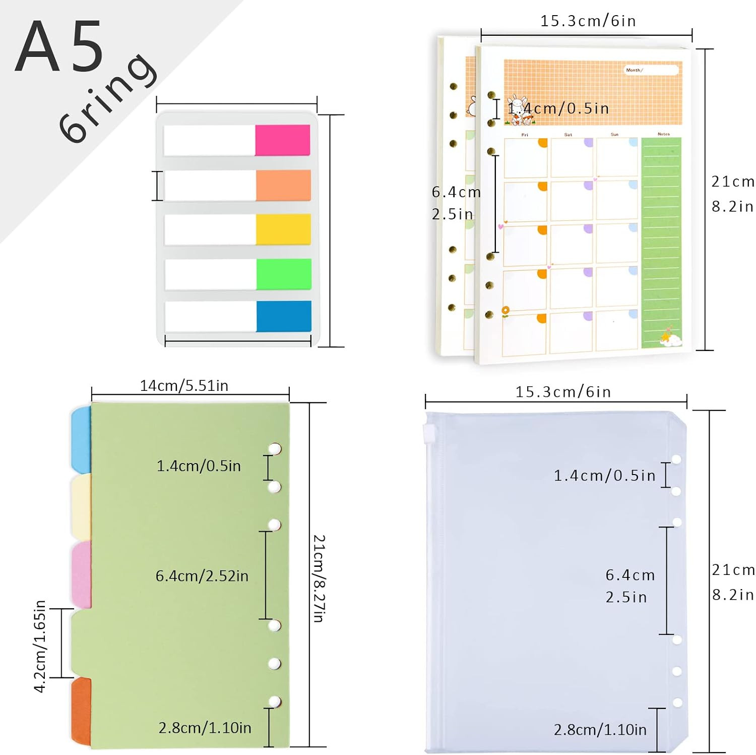 A5 Planner Inserts Monthly Planner Refills, 90 Pages Colorful 6-Ring