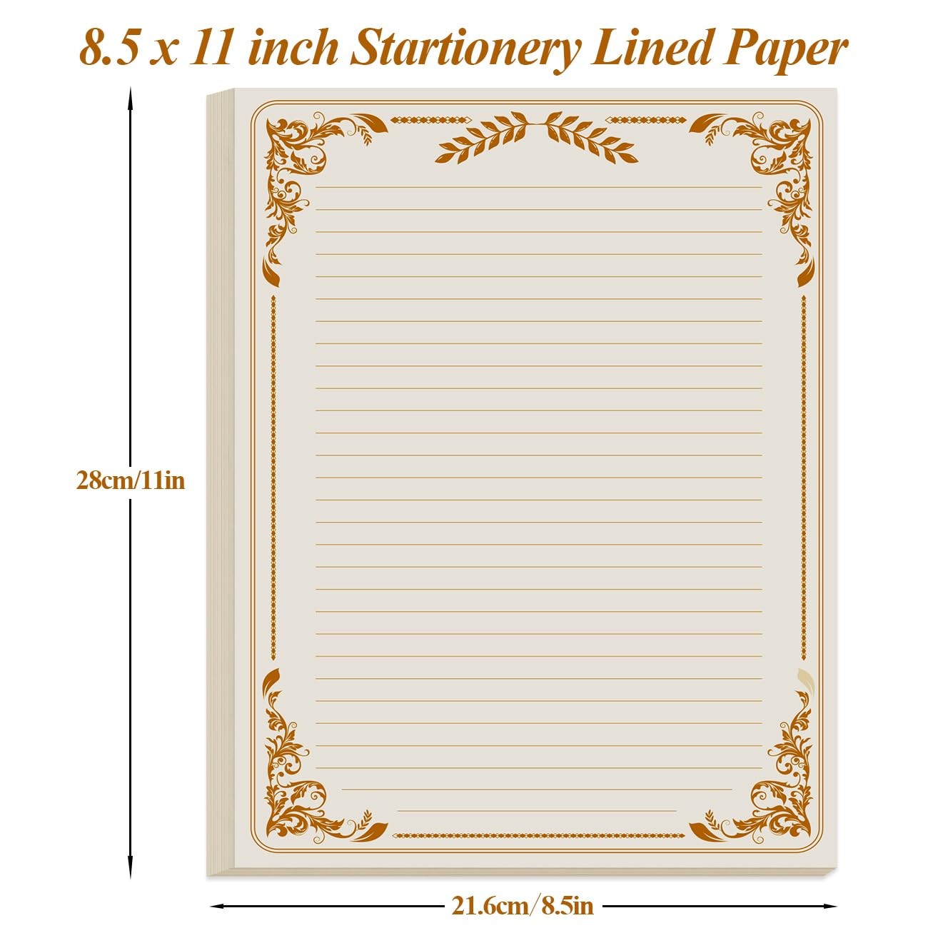 (2-Pack) Vintage Lined Letter Paper – 200 Sheets, Stationary 200 Gold