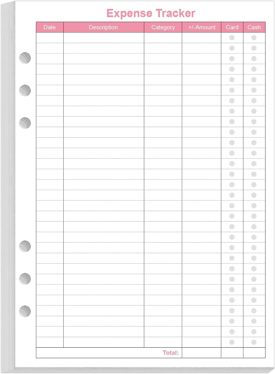 Budget Planner Refills for A5 Binder – 6 Hole Expense Tracker Paper, 50 Sheets/1