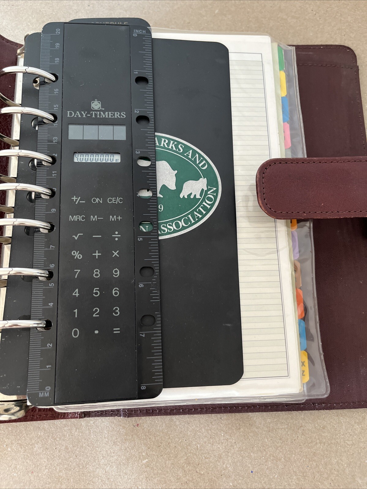 Day-Timer Planner Binder Brown Leather 7 Rings Loose Leaf USA Made 1996 Vintage
