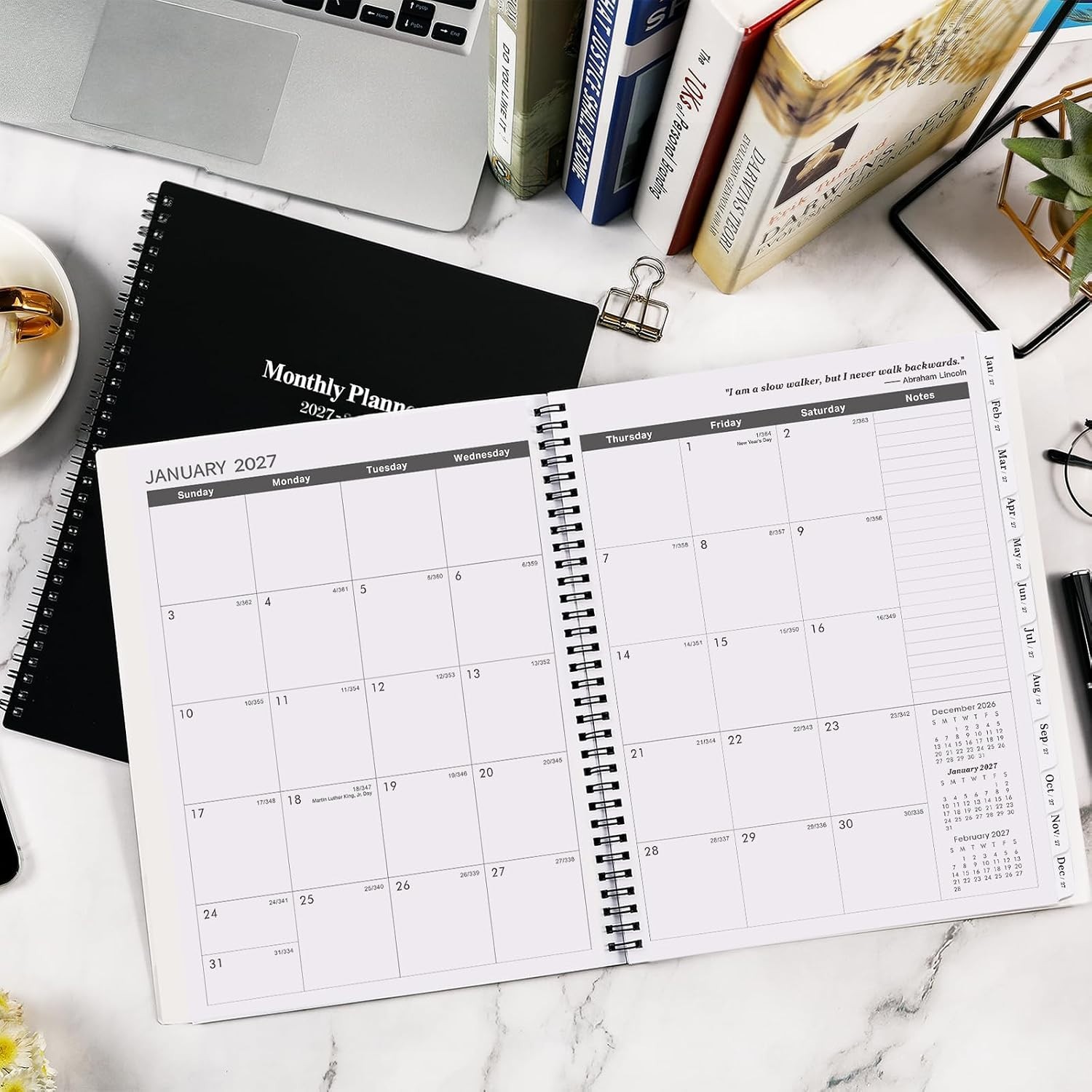 Monthly Planner Calendar – January 2027 – December 9″ x 11″ Black 2027-2028