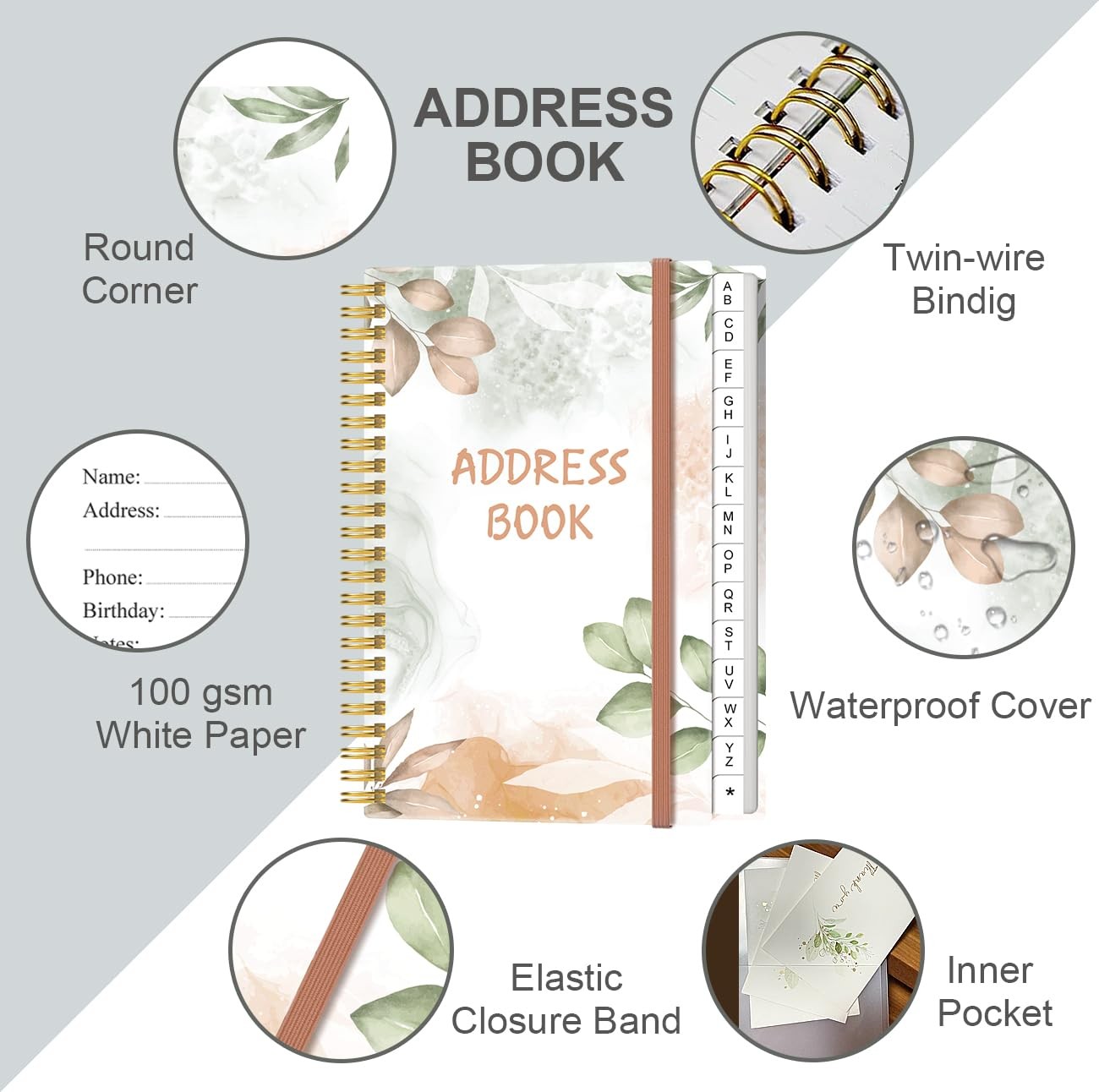 Address Book with Alphabetical Tabs – Small Address Book Spiral with Address …