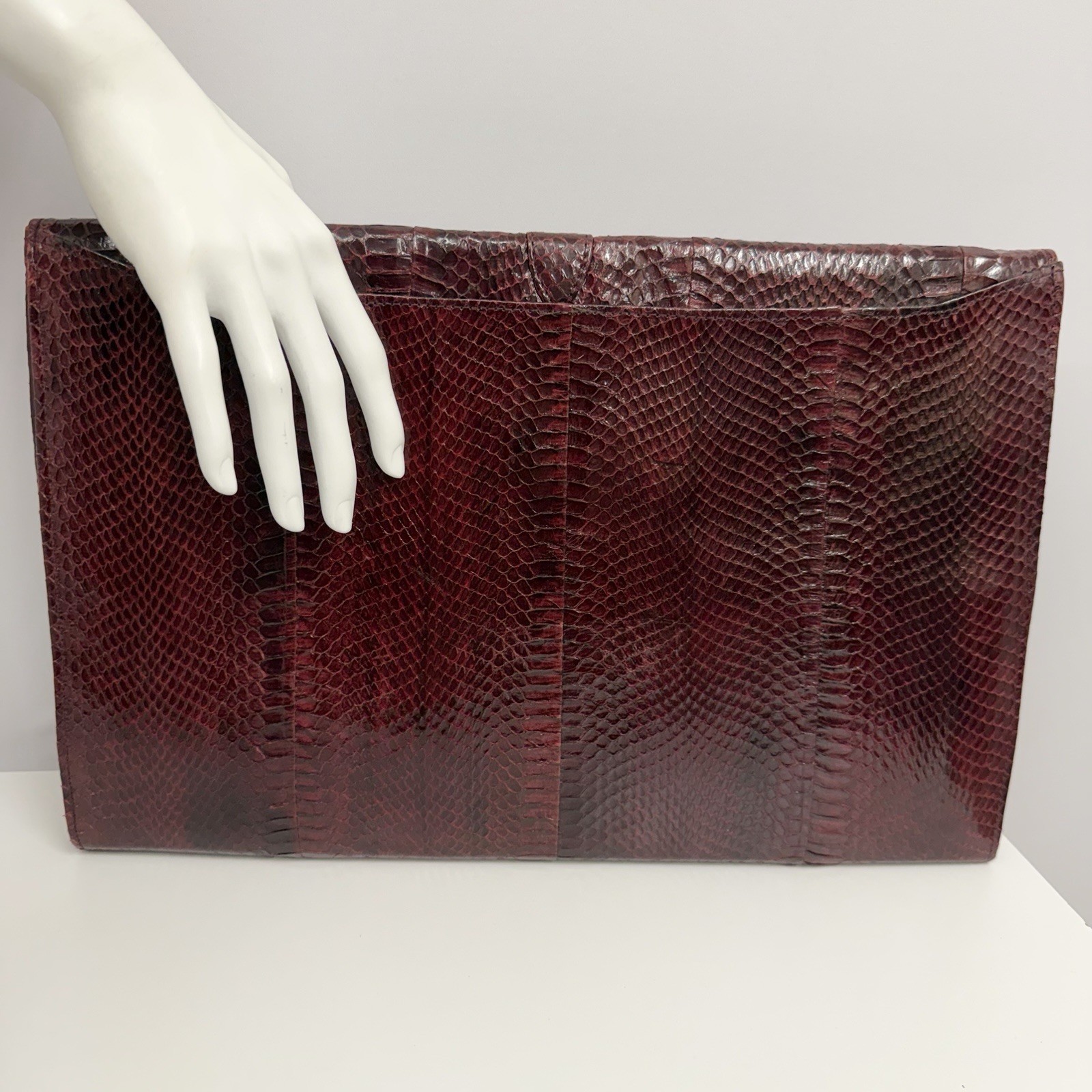 Vintage Snakeskin Portfolio Clutch Burgundy Large 15″ by 9 7/8″ For Laptop IPad