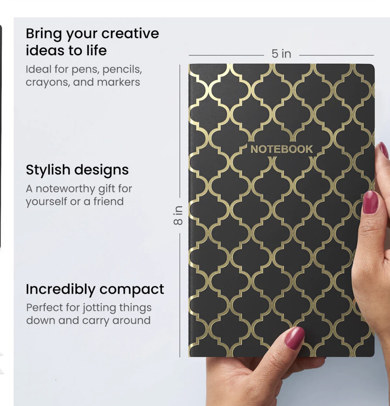 Arteza Pocket Notebooks, Set of 5, 5 x 8 Inches, 40 Sheets Morroccan Designs