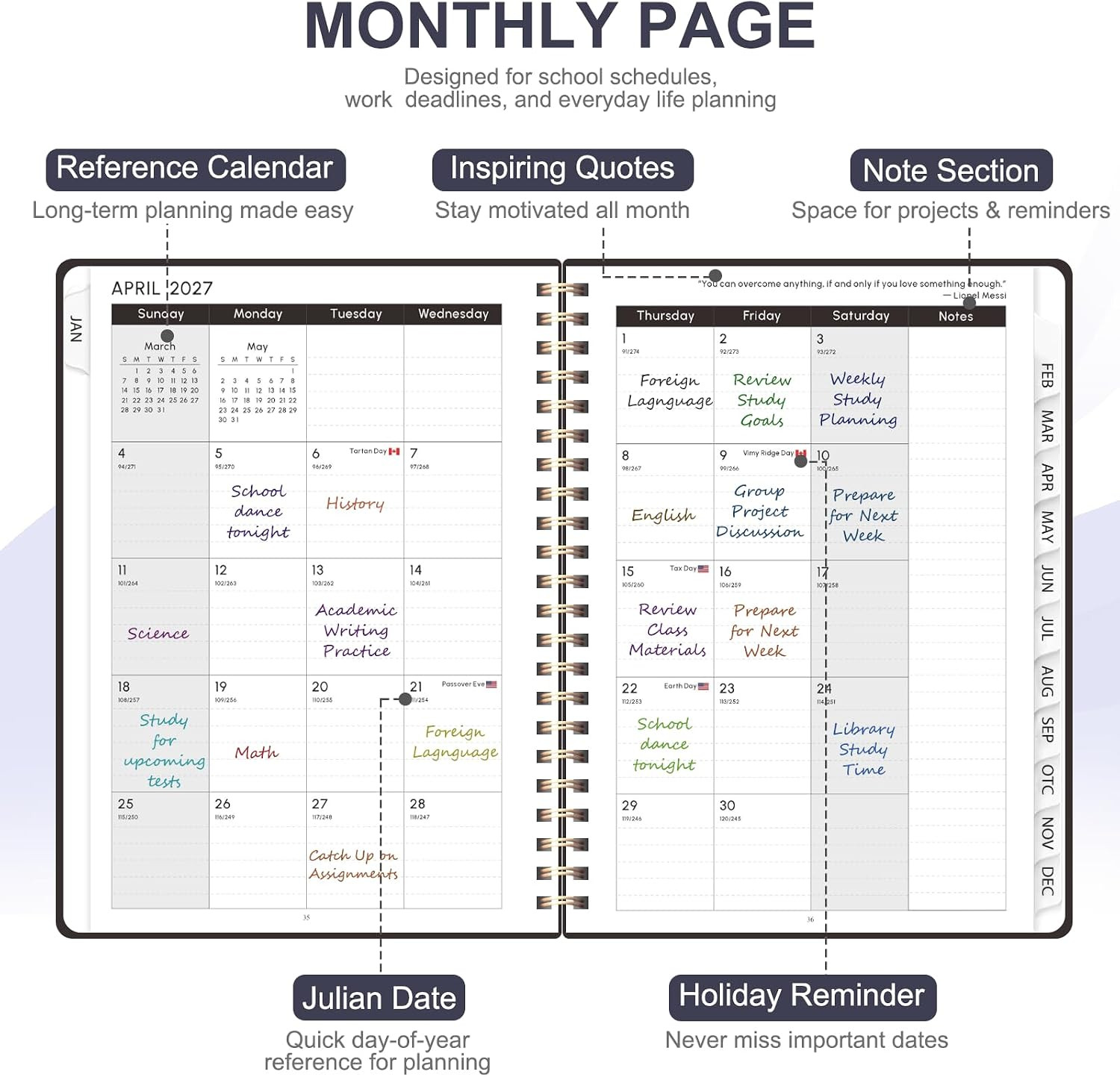 2027 Planner, Weekly and Monthly Calendar Planner Book, JAN 2027 – DEC 2027 | A5