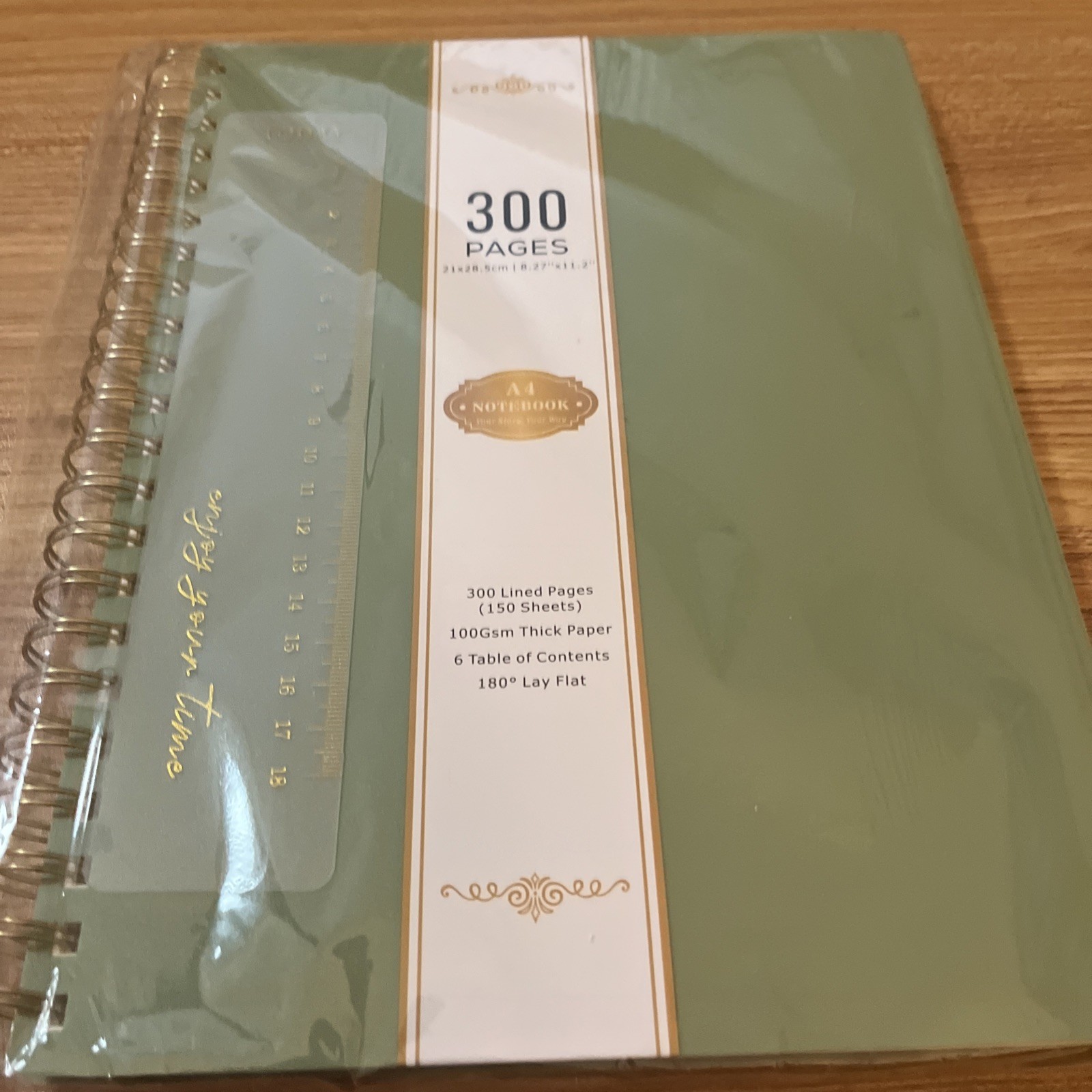 300 Lined Pages(150 Sheets) 100 GSM Thick Paper 6 TOContents GREEN 180deg Flat