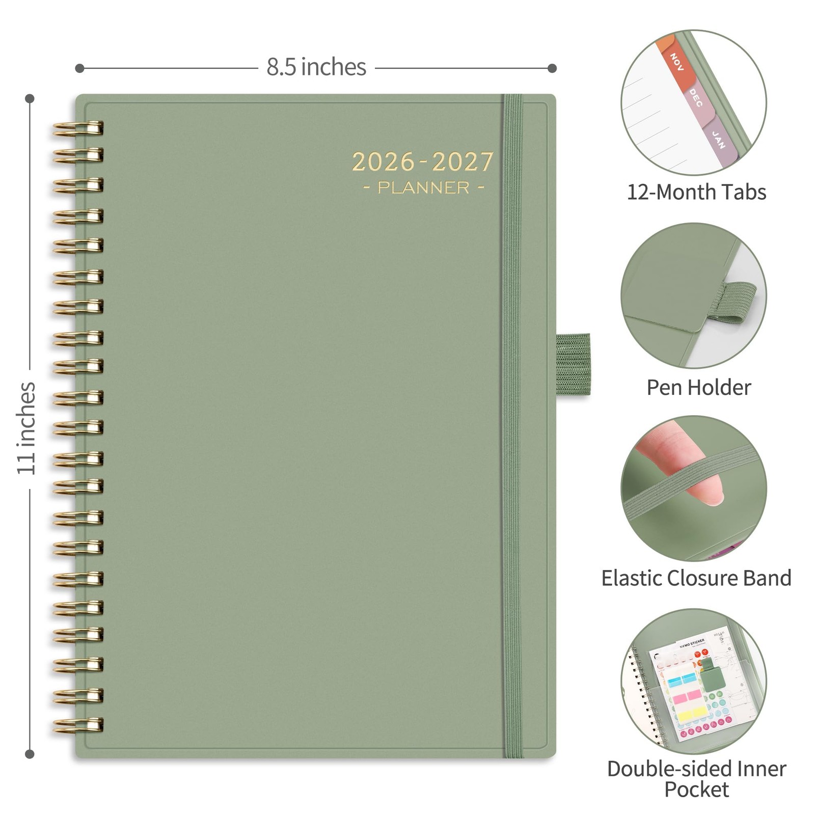 RETTACY Academic Planner 2026-2027, Weekly and 8.5″ x 11″, Light Green