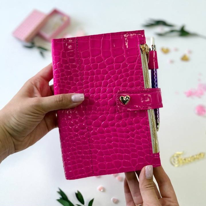 Luxury A6 Fuchsia Croc Genuine Italian Leather Planner – Pink Dated Organizer