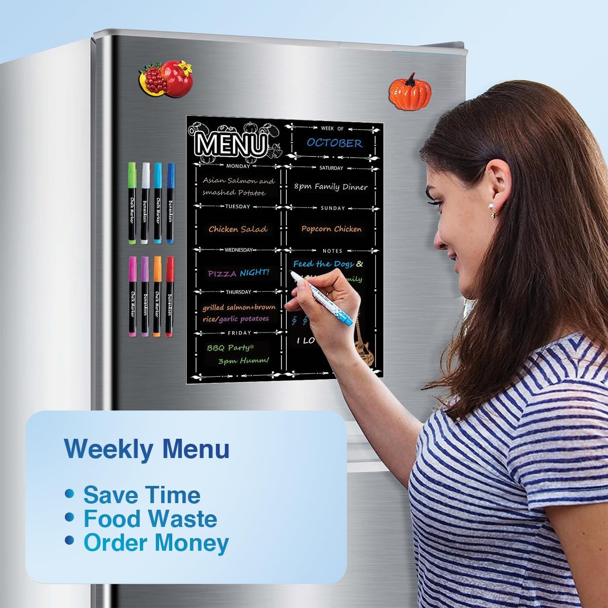 Magnetic Menu Board for Fridge, LiebHome Dry 42cm *30cm, Black – 8 Markers