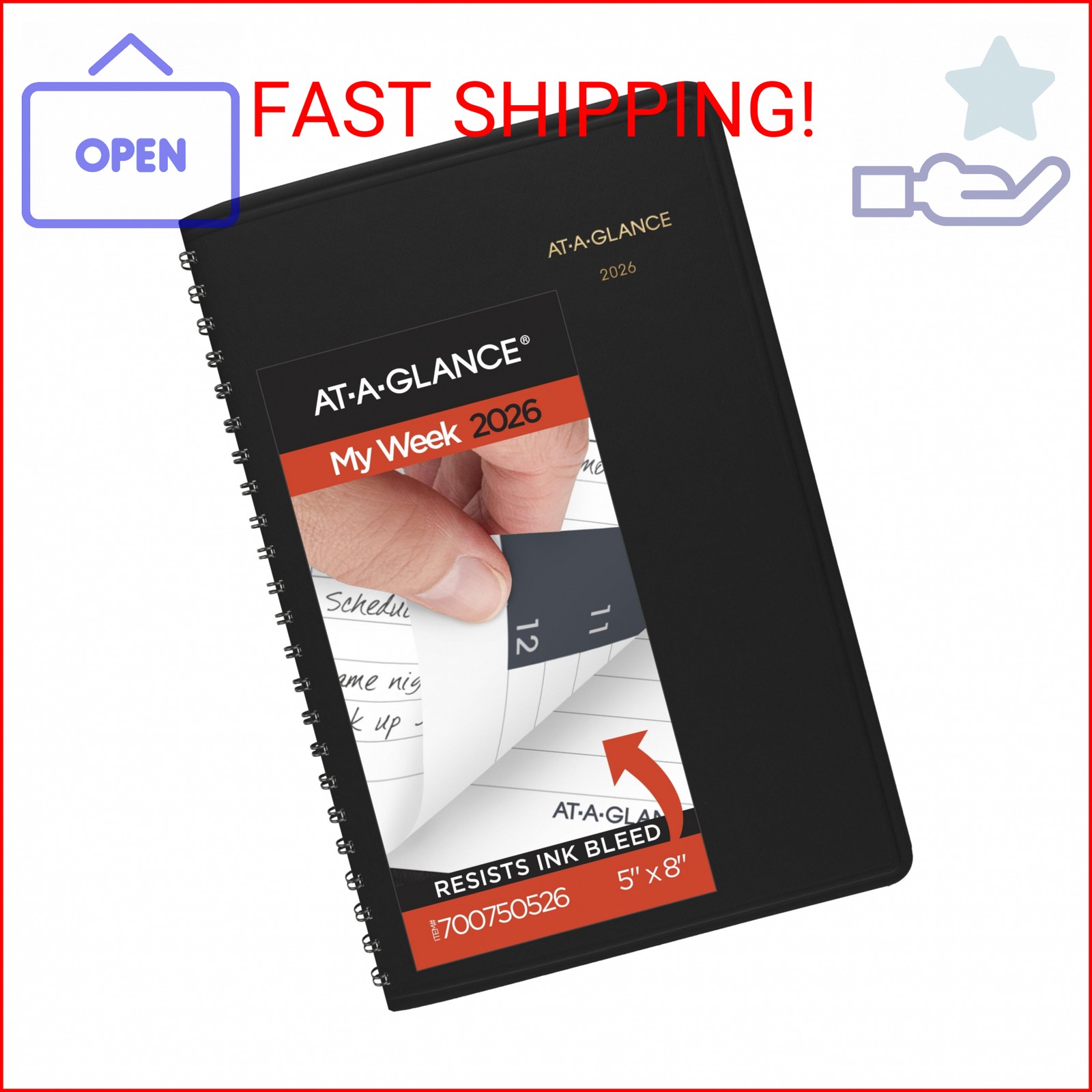 AT-A-GLANCE 2026 Appointment Book Planner, Weekly, 5″ x 8″, Small, Hourly, Black