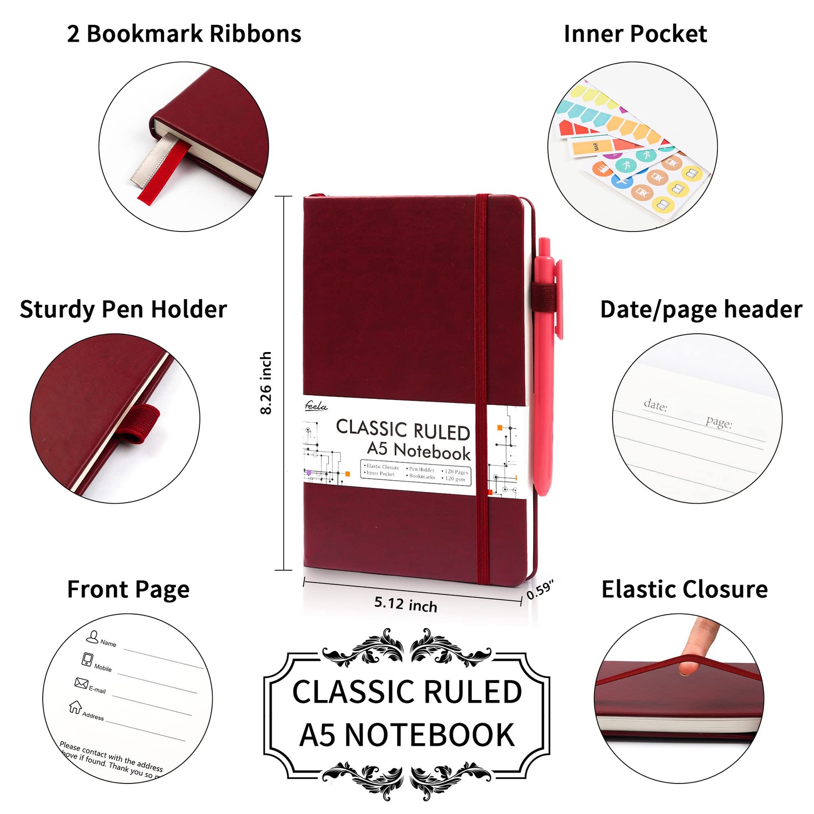 12 Pack Notebooks Journals Bulk with 12 Black Pens, Feela A5 Hardcover Notebo…
