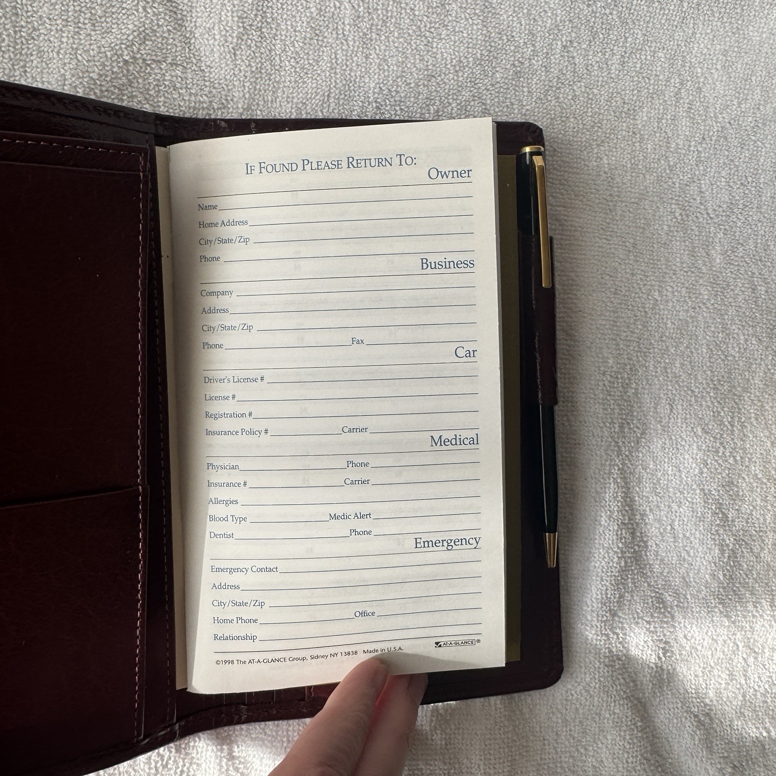 Day Timer Brown Leather Senior Pocket Planner Wallet Checkbook Organizer 4″ x 7″