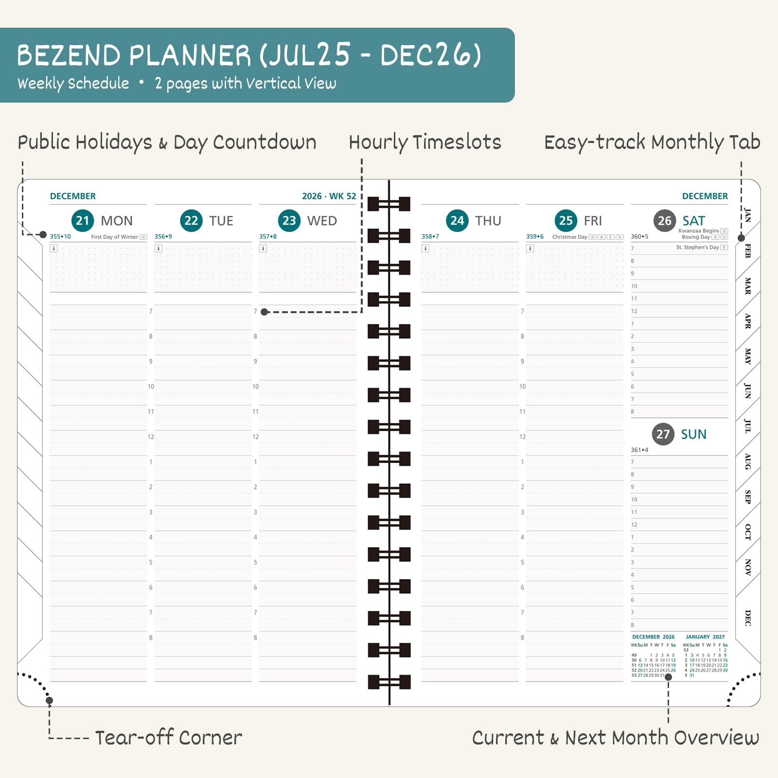 BEZEND 2026 Weekly Monthly Planner 8.5×11 Lavender PU Leather Softcover