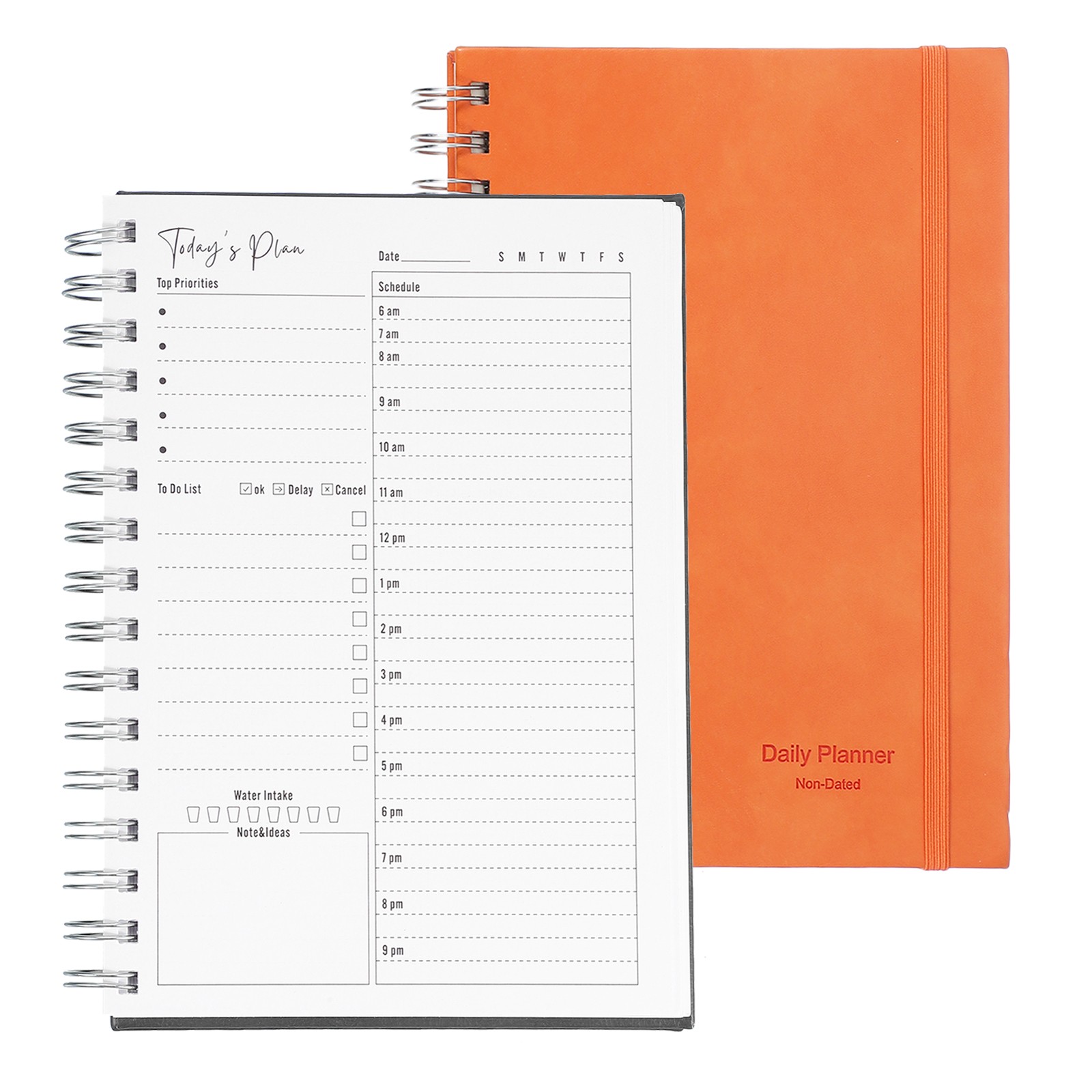 A5 5.5″x 8.5″ Undated Daily Planner with Hourly Schedule Inner Pocket, Orange