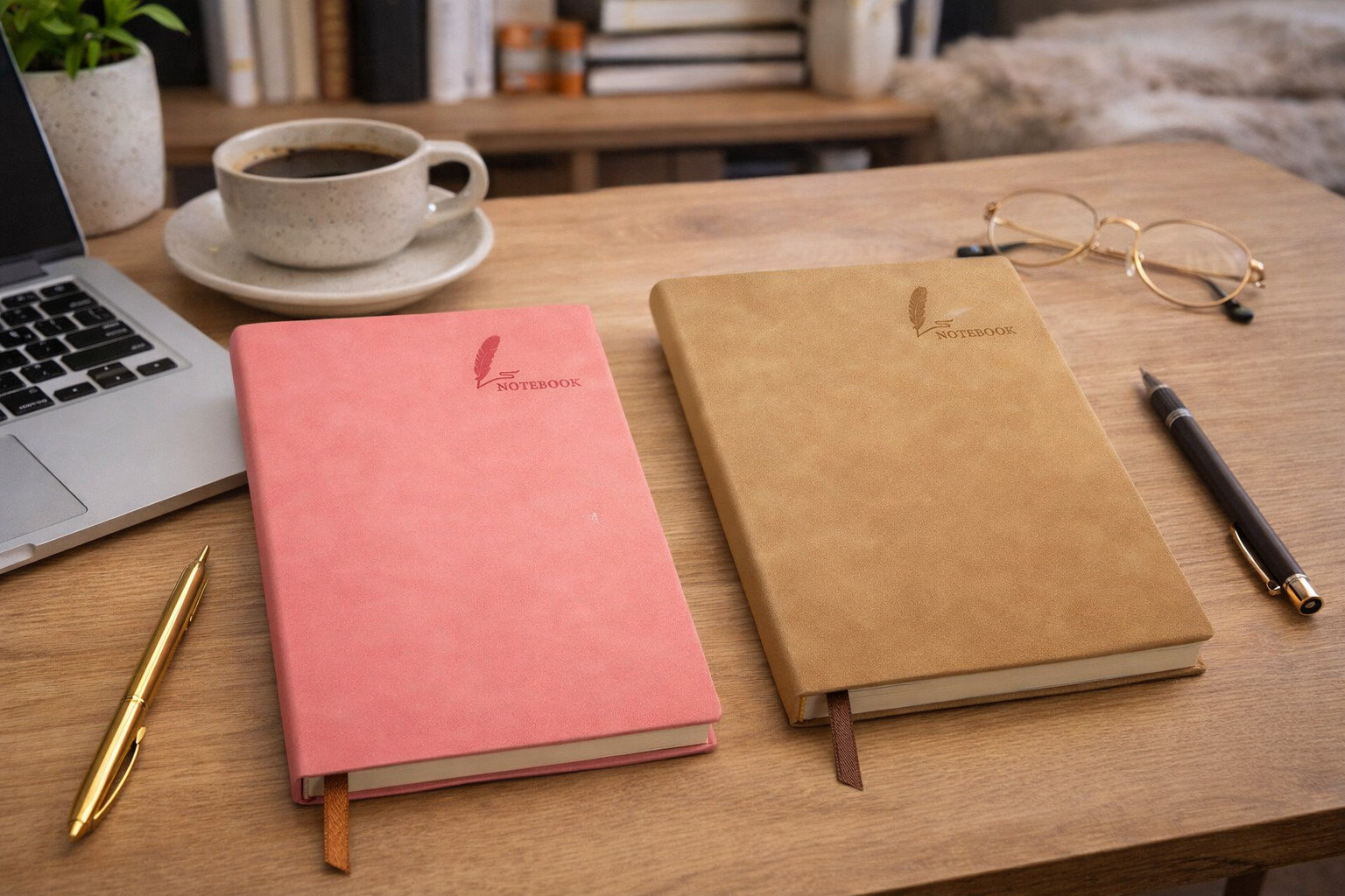 Set of 2 Lined Notebook A5 360 pages. Color Pink and Light Brown. Free Shipping.