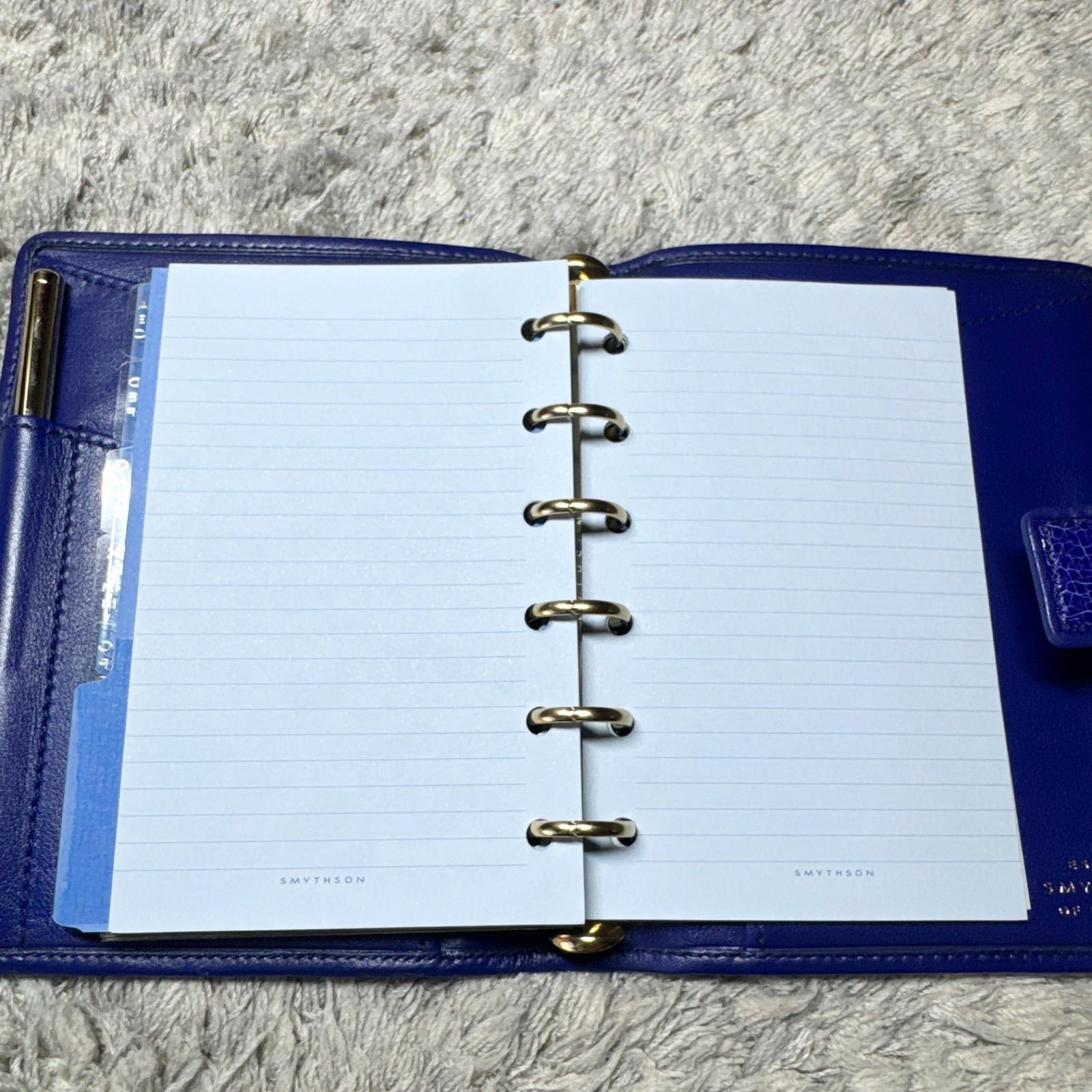 SMYTHSON System Notebook Notebook Cover Leather Blue with Gold Pen Used