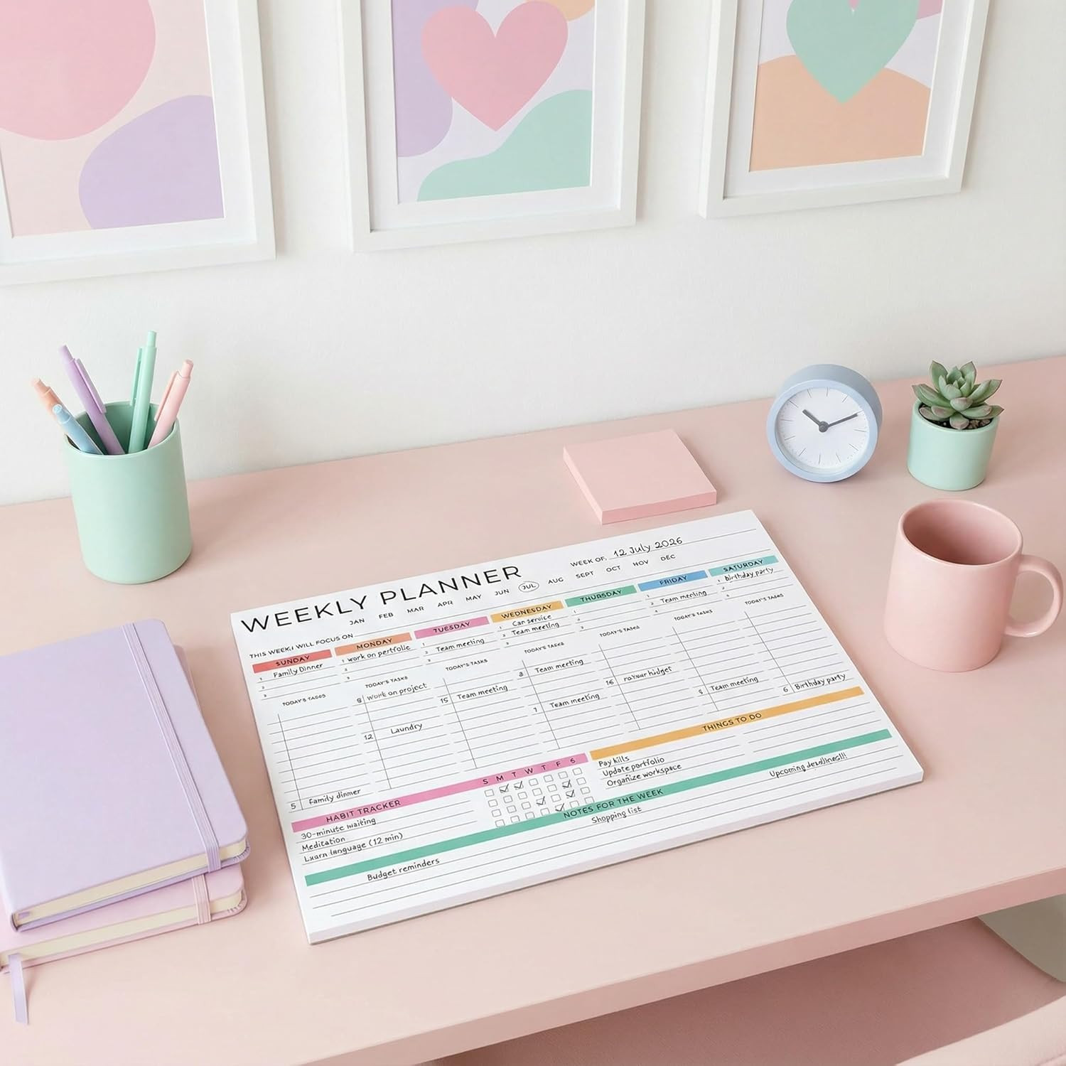 Beautiful Weekly Planner – the Perfect Undated to Do List Notepad with 52 Sheets