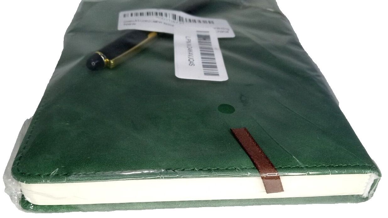 Hardcover Notebook Journal with Pen A5 200 Lined Pages Leather Cover Green
