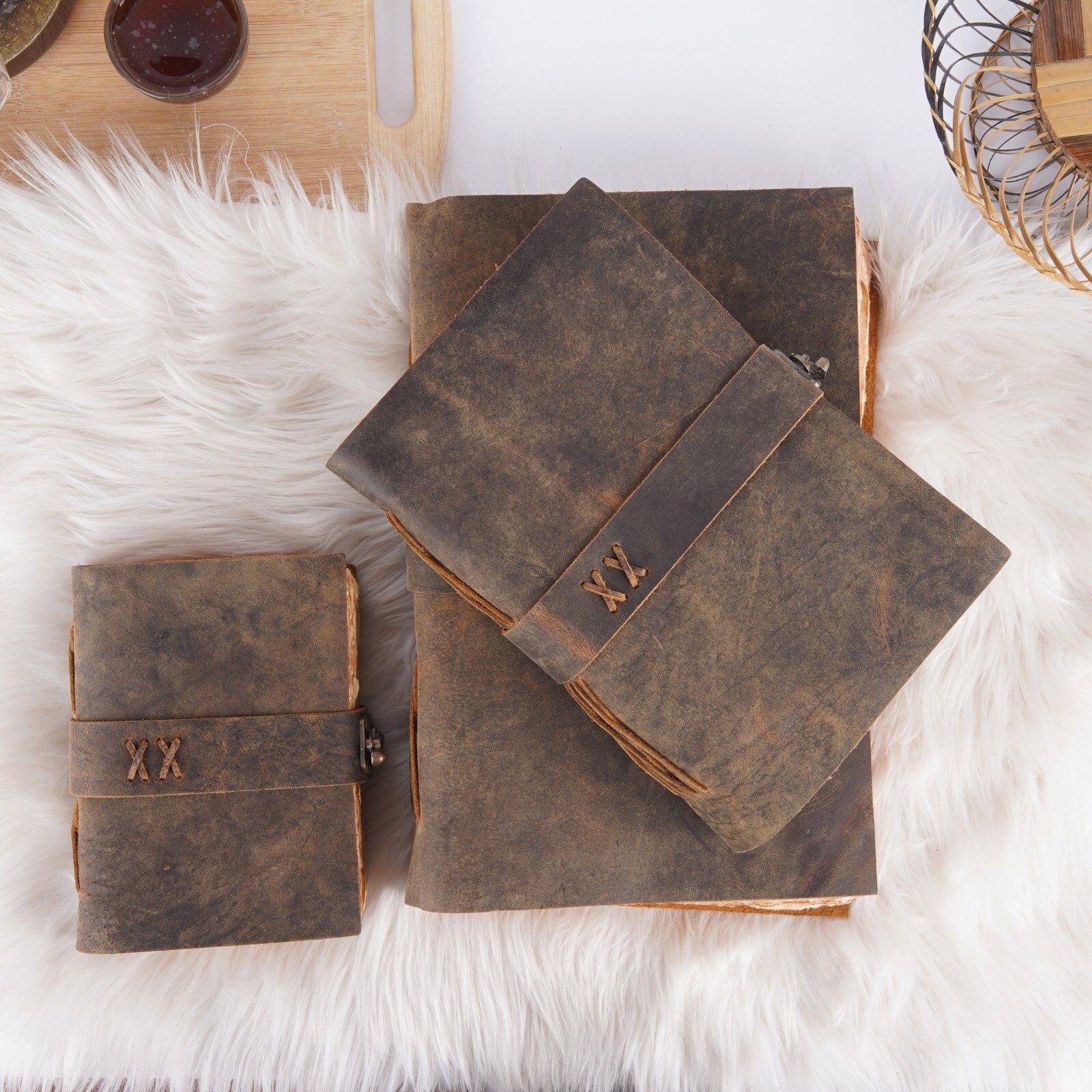 Leather Bound Journal with Antique Key Closure – Handmade Deckle Edges Paper